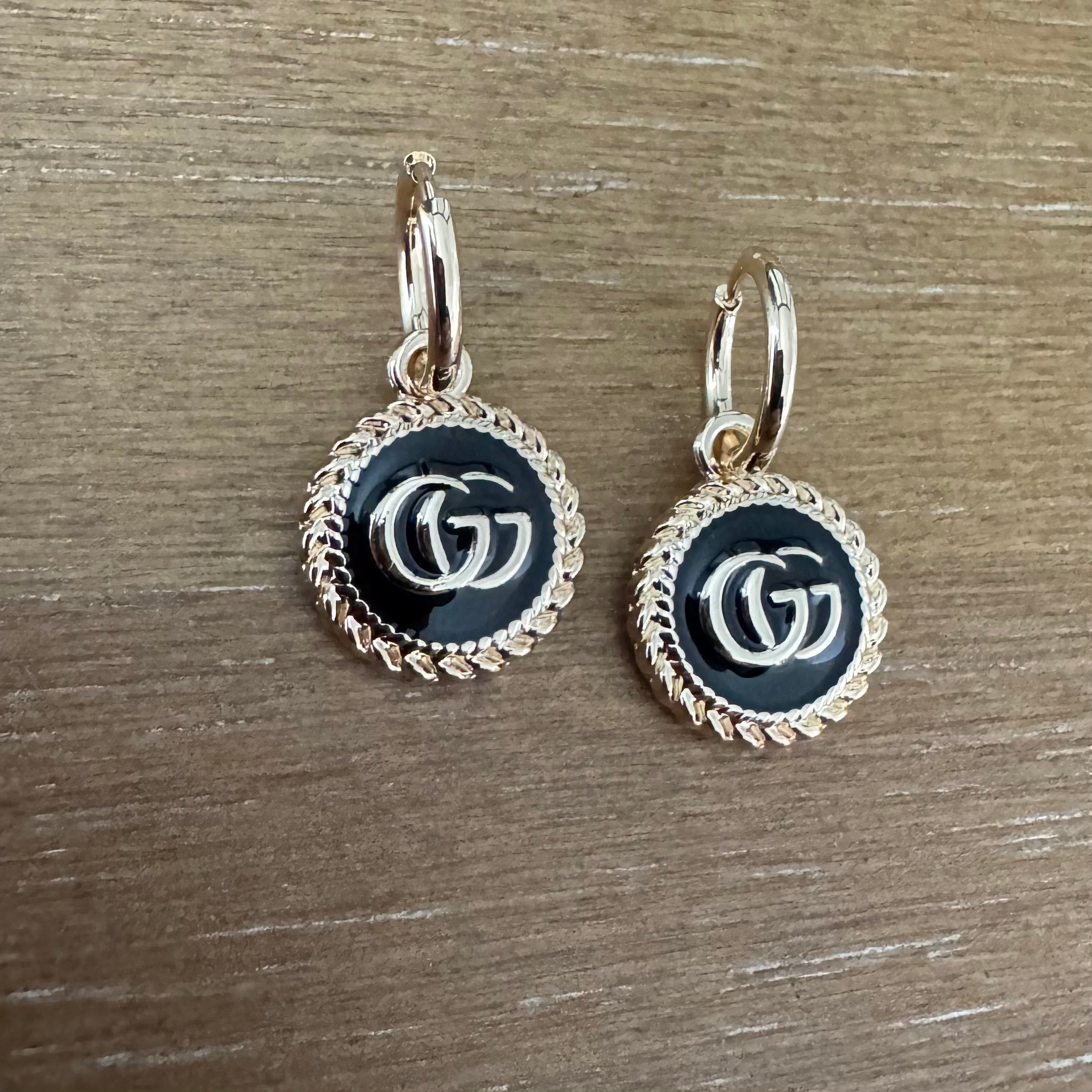 Black and Gold Rope Huggie Earrings
