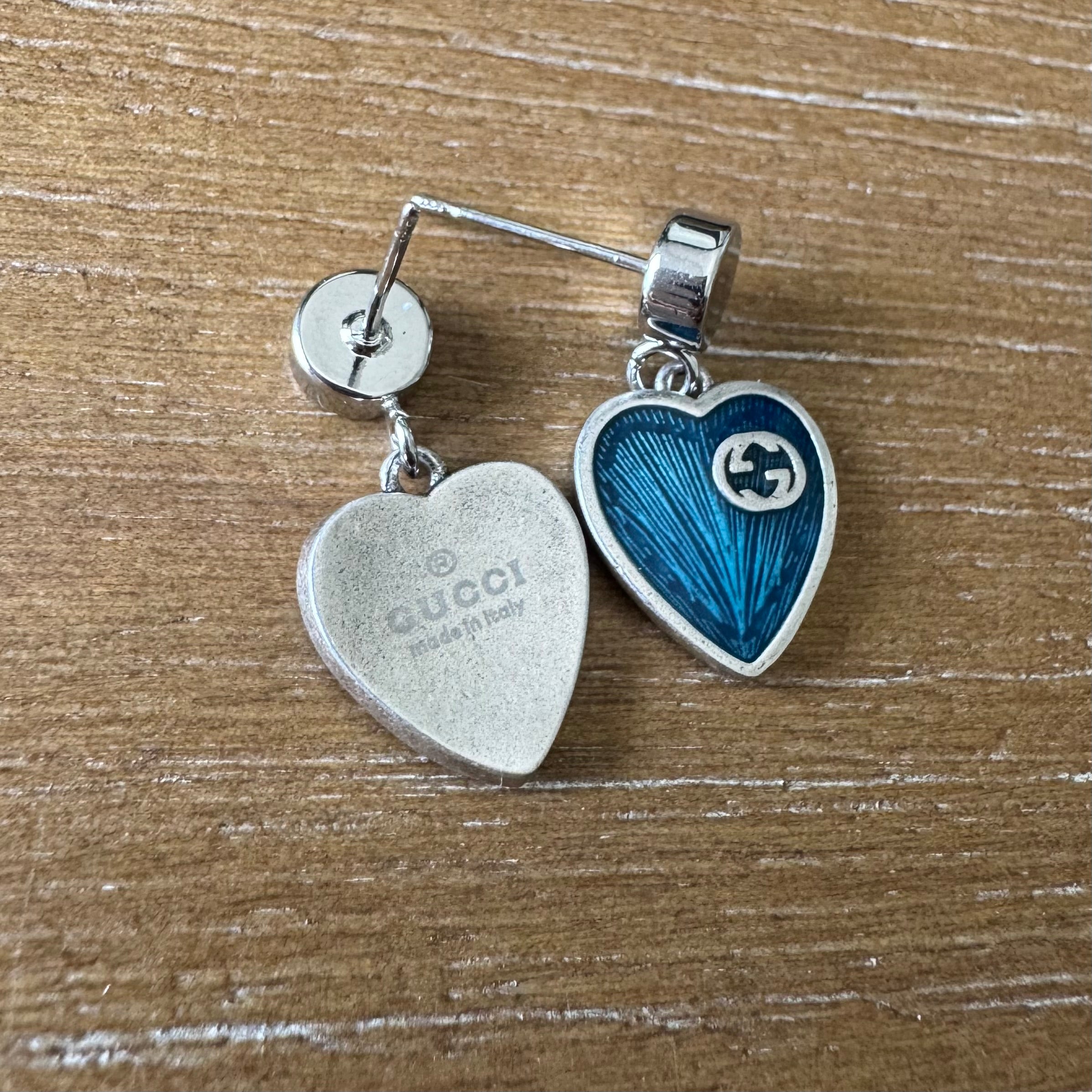 Silver and Blue Small Heart Studs