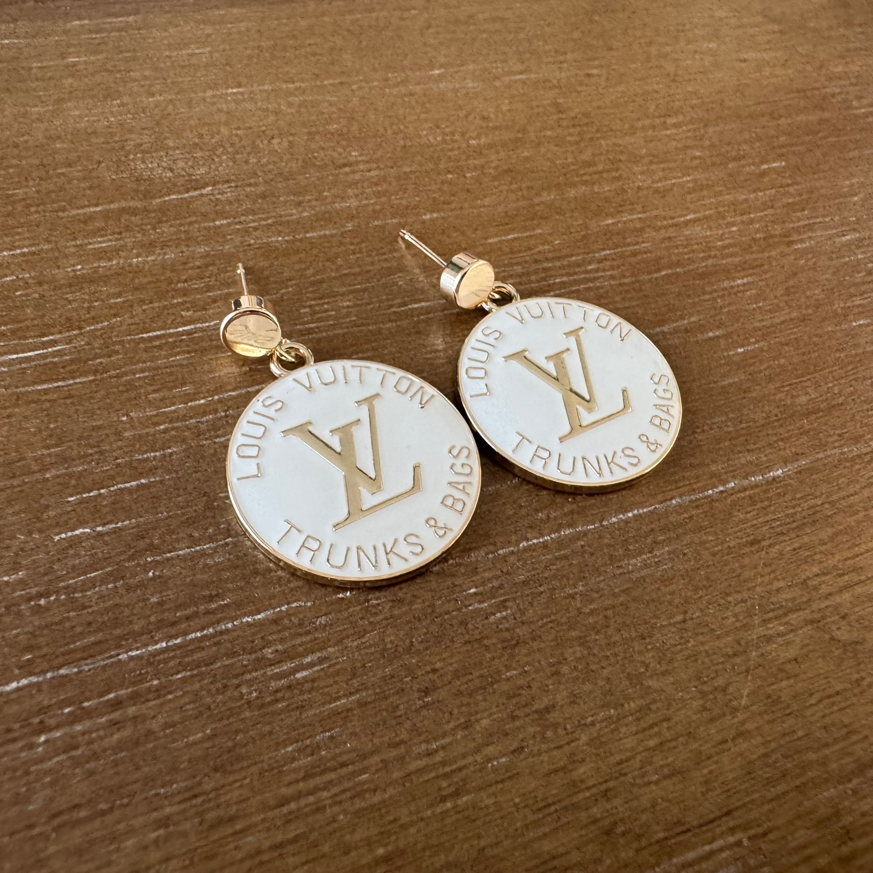 White Medallion Post Earrings