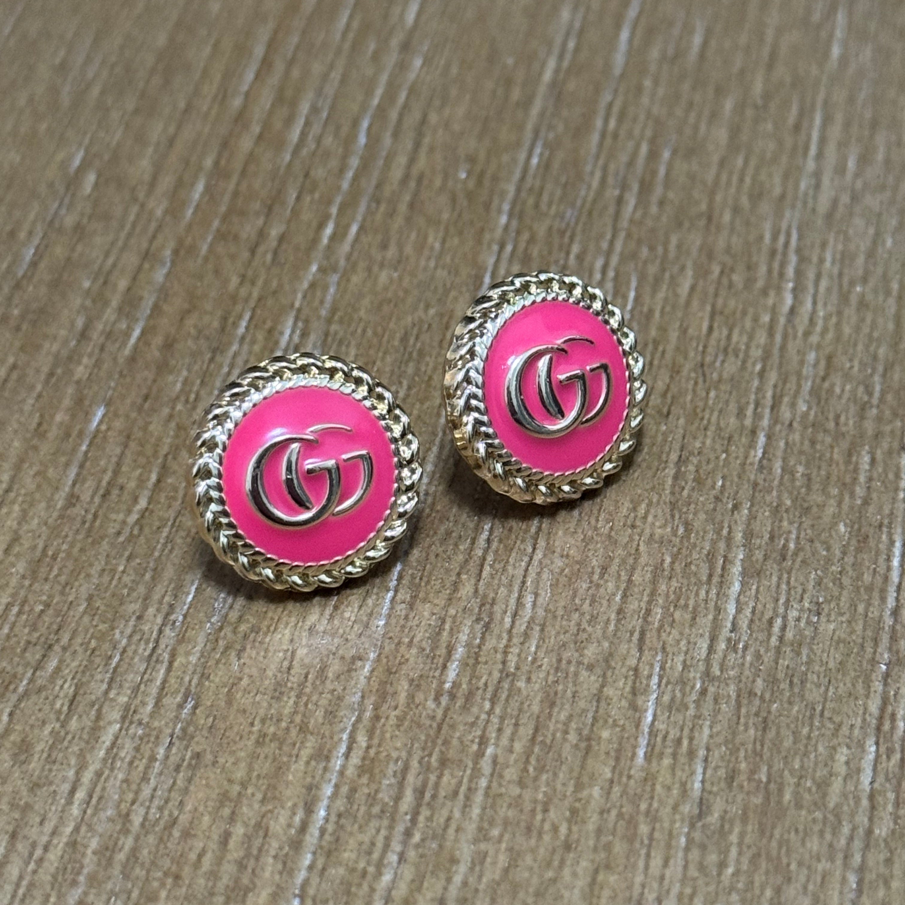 Hot Pink Ribbon Button Earrings