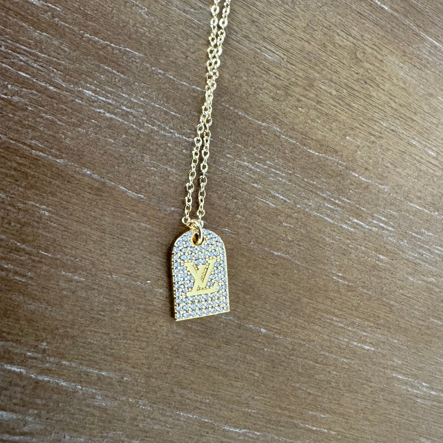 Yellow Gold Rhinestone Door Necklace