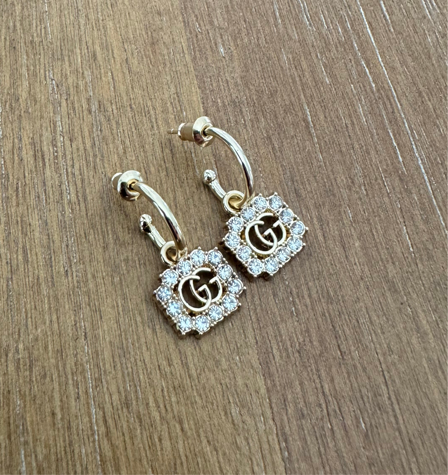Mini Gold Rhinestone Monogram Huggies