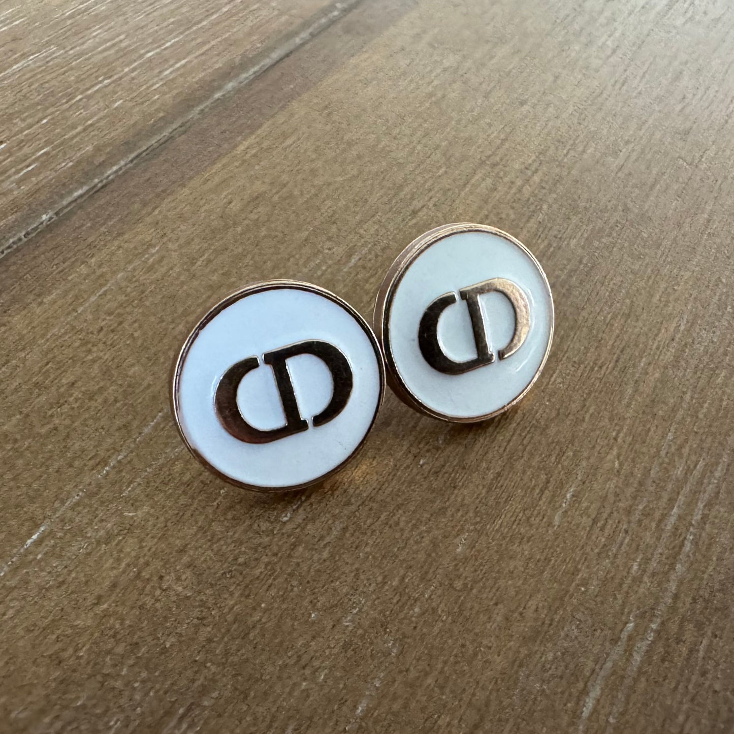 White and Gold Metal Enamel Stud Earrings