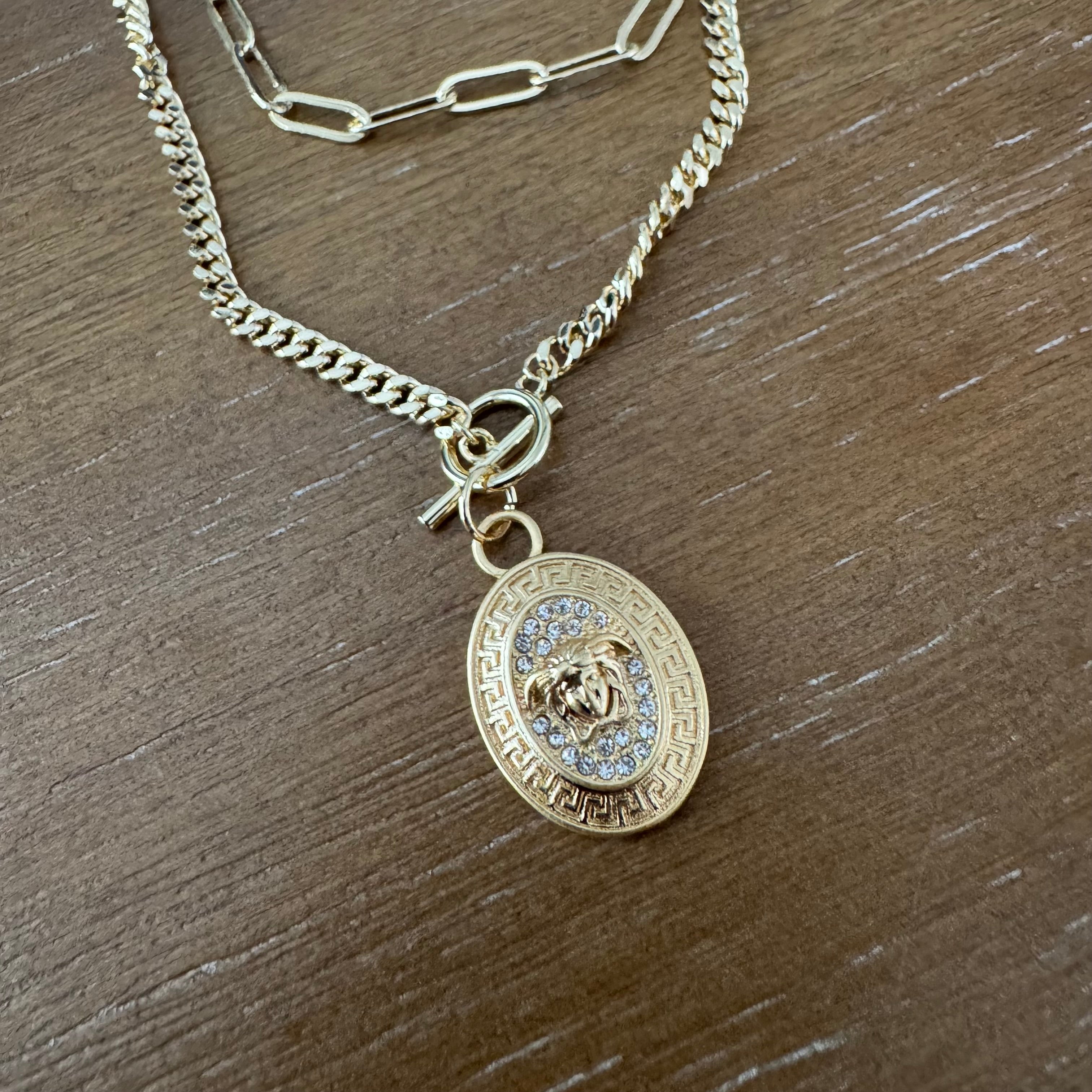 Gold Double Chain Oval Necklace