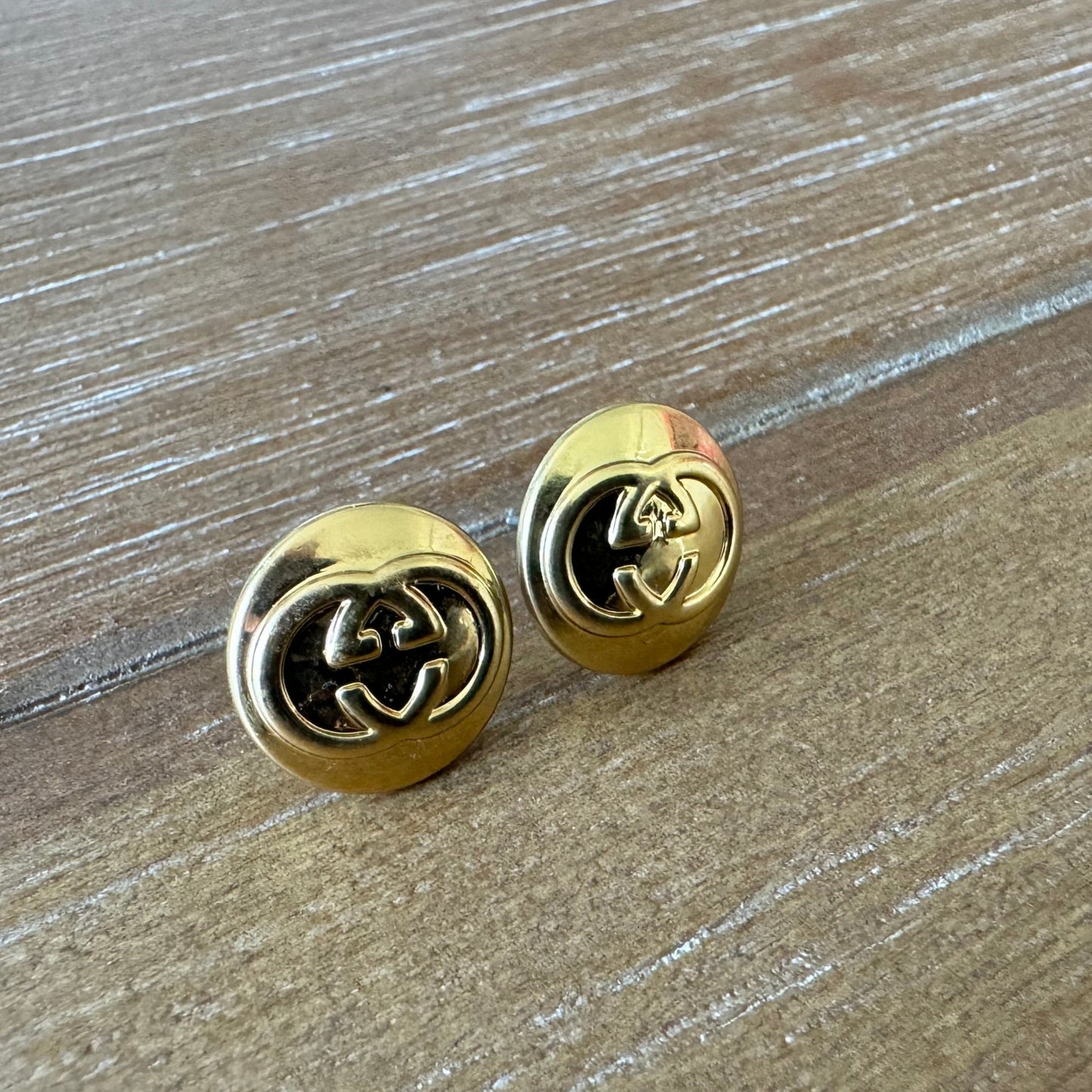 Small Monogram Yellow Gold Stud Earrings