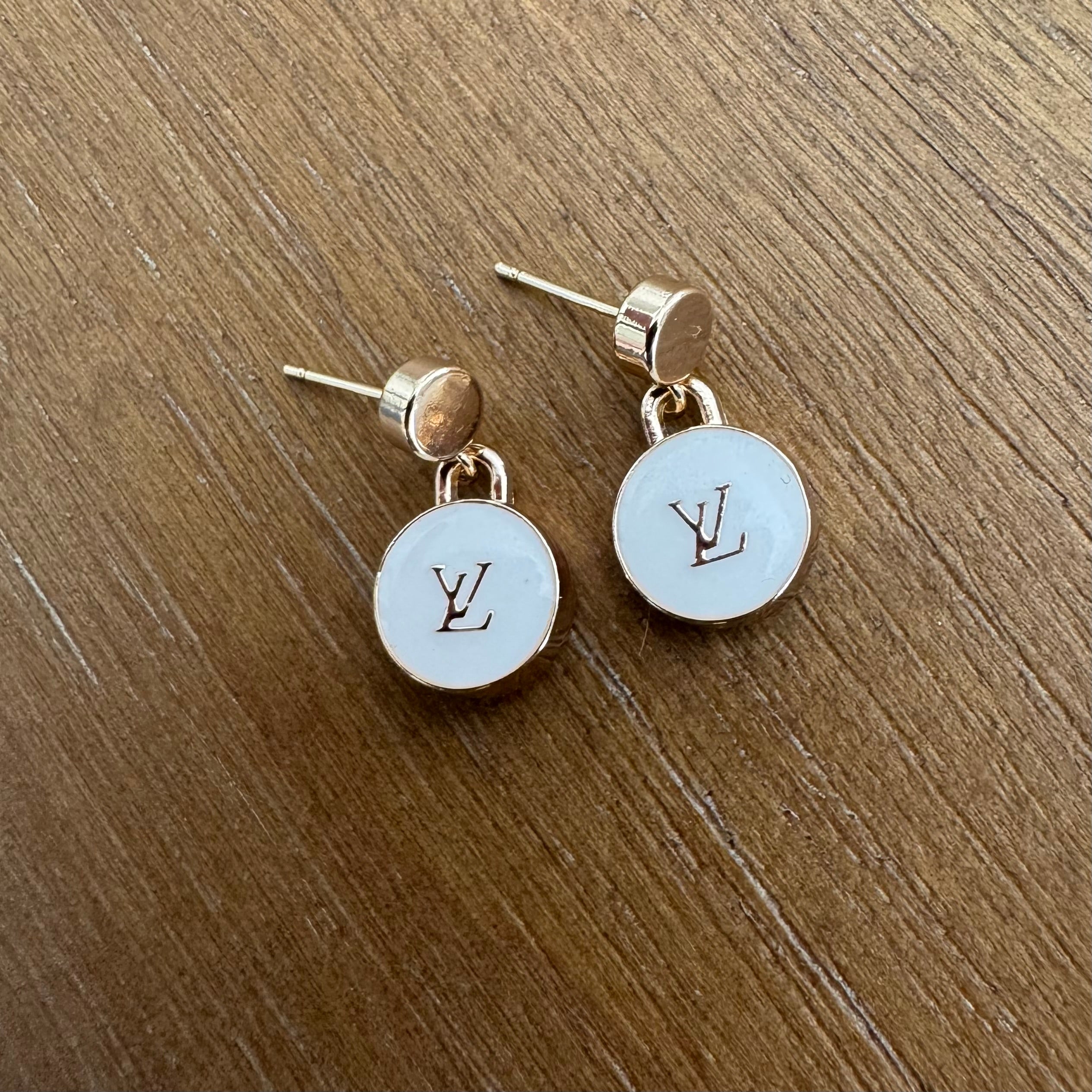 White Monogram Post Earrings