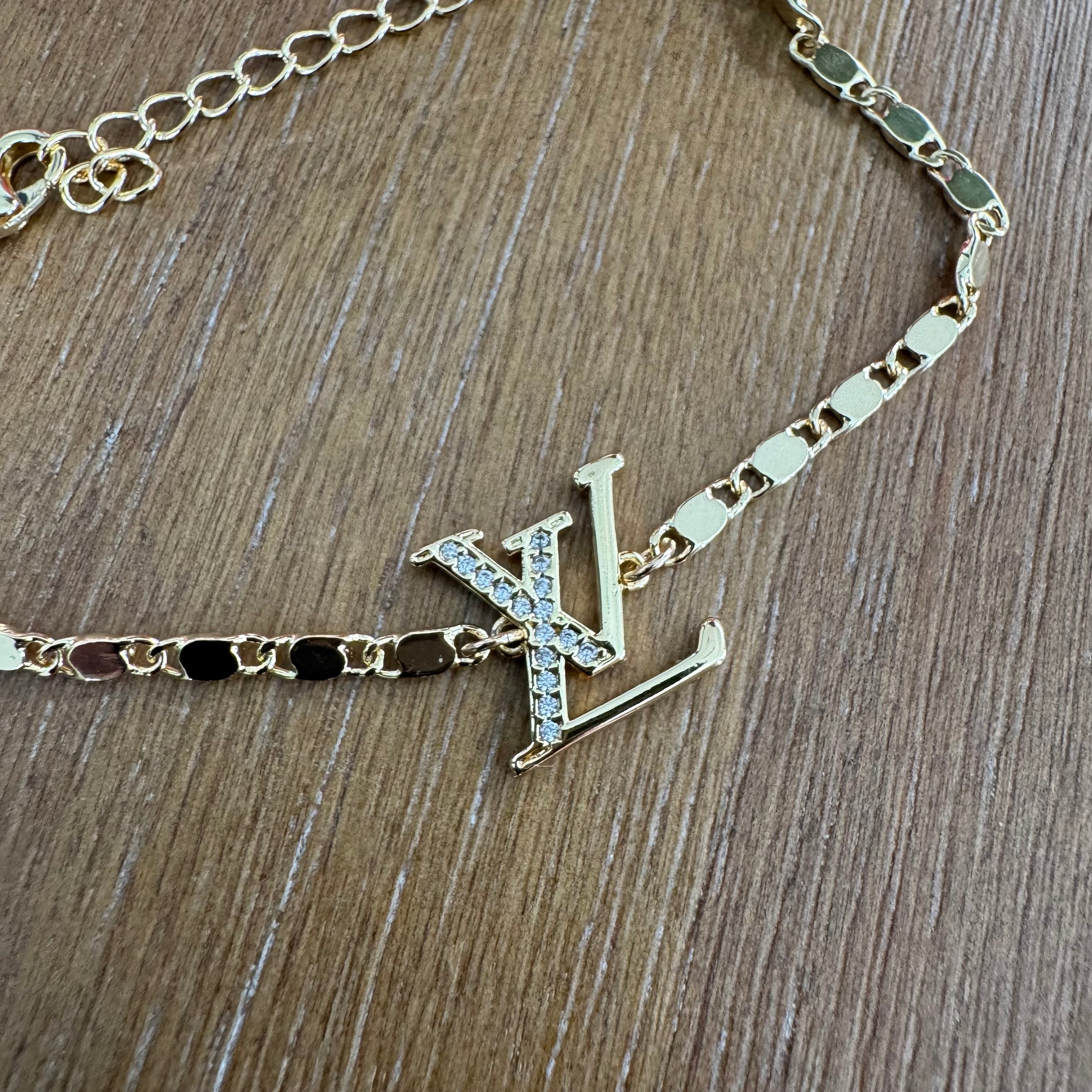 Yellow Gold and Rhinestone Monogram Bracelet