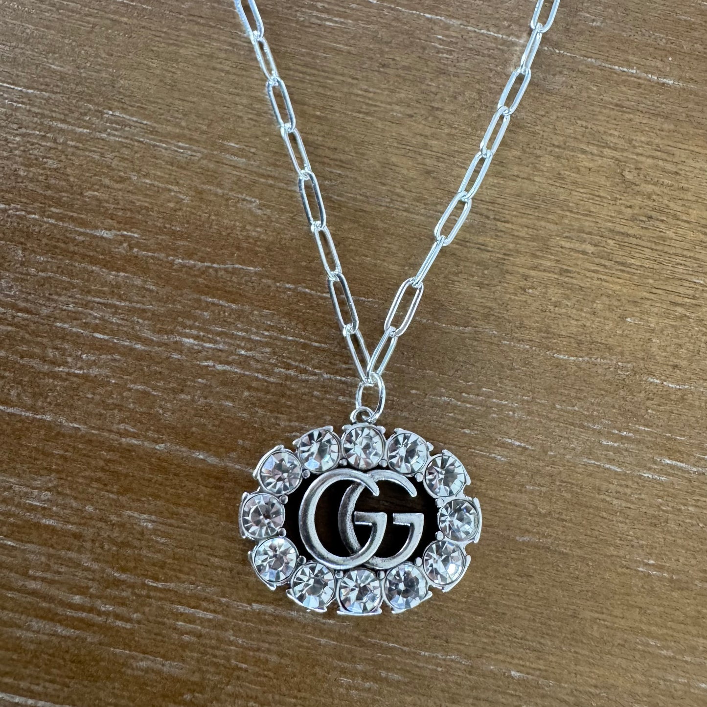 Silver Large Oval Rhinestone Necklace