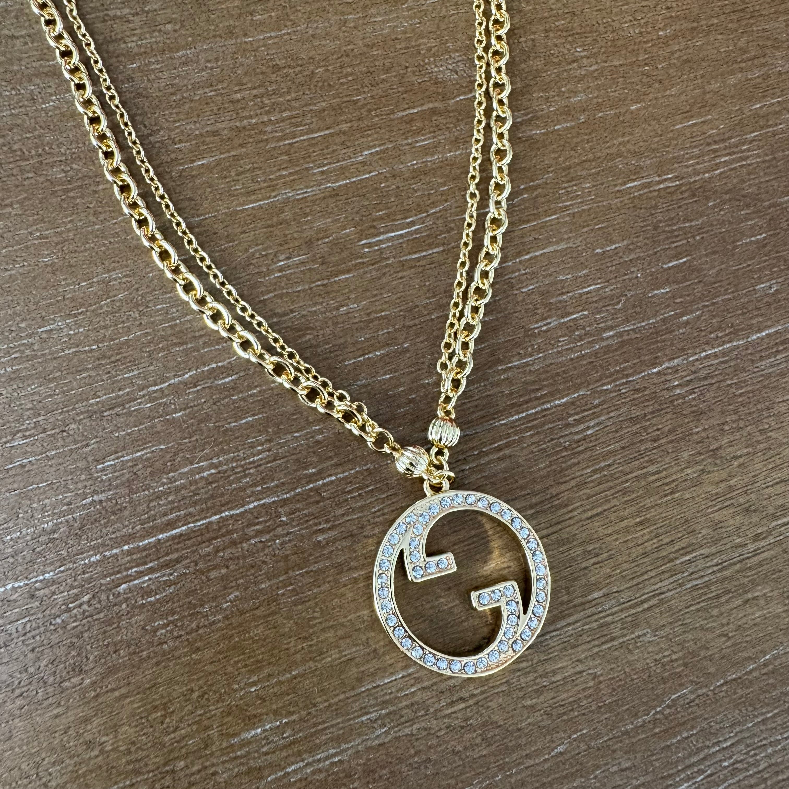 Gold and Rhinestone Monogram on Double Chain