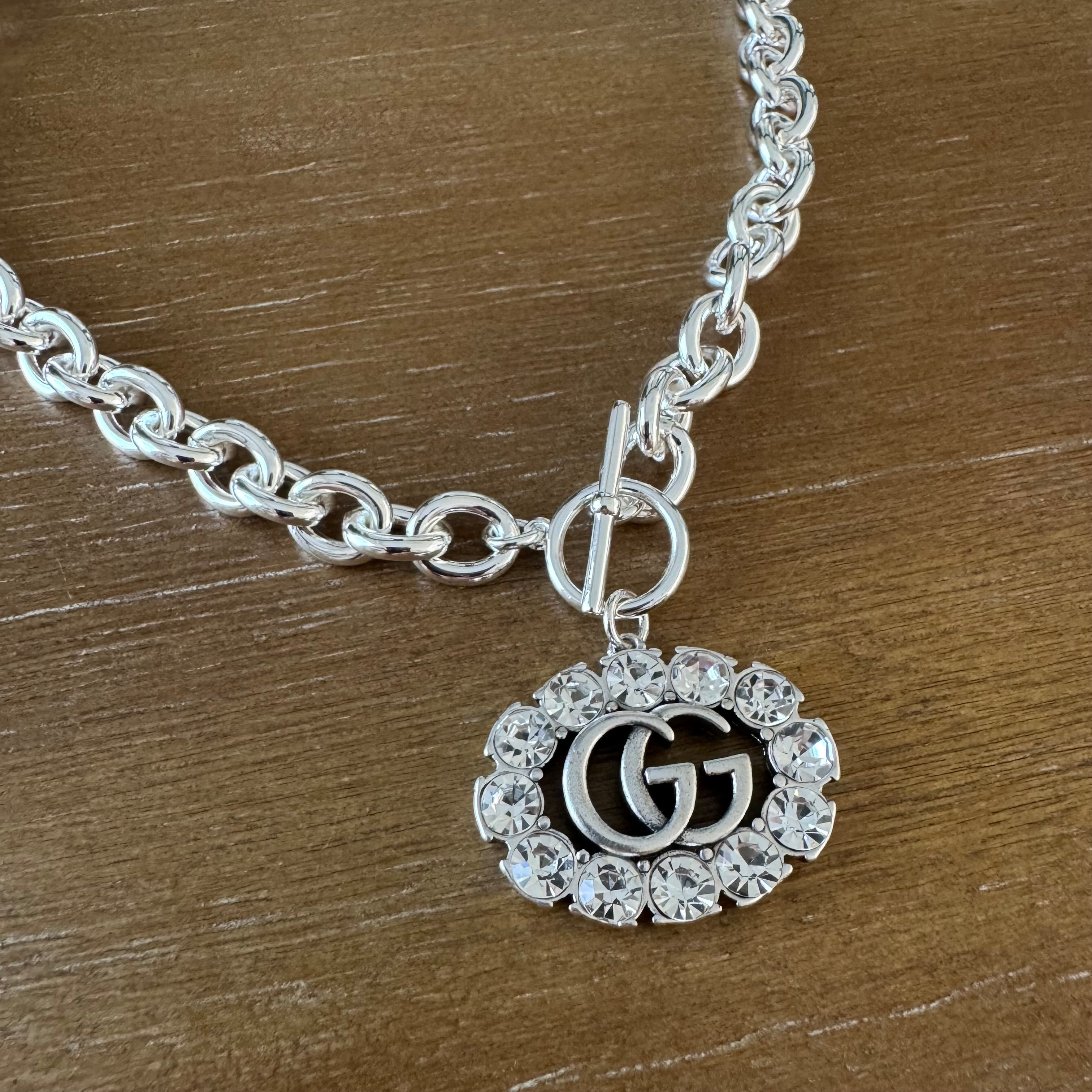 Silver Large Monogram Toggle Necklace