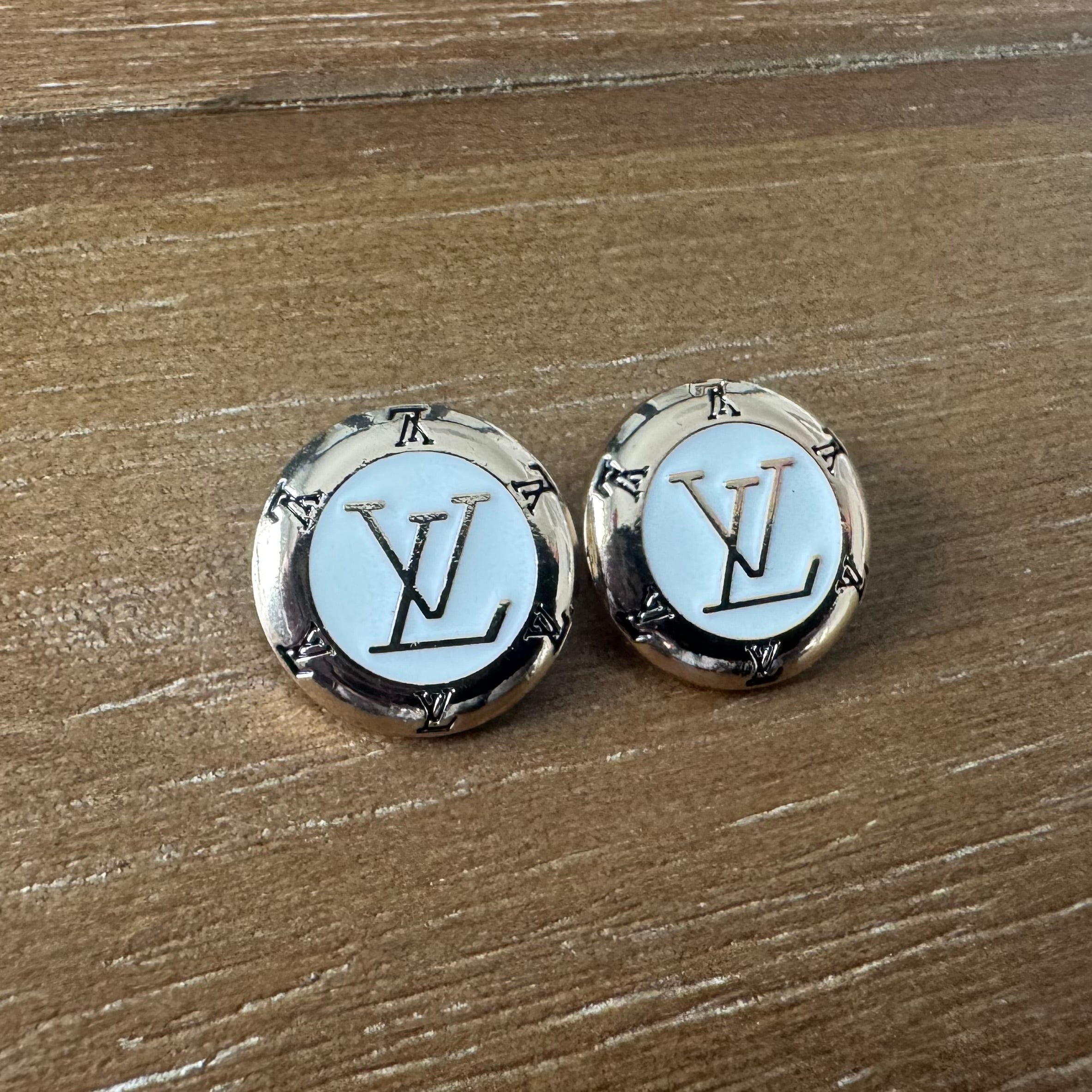 White Monogram with Mini Monogram Border Earrings