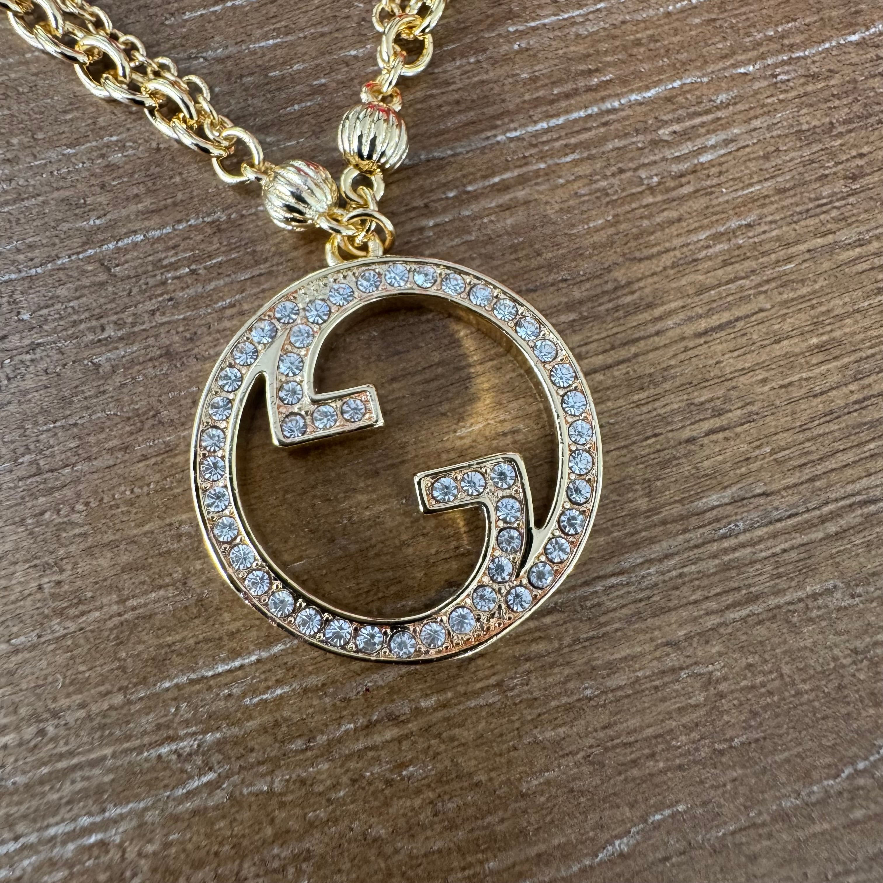 Gold and Rhinestone Monogram on Double Chain