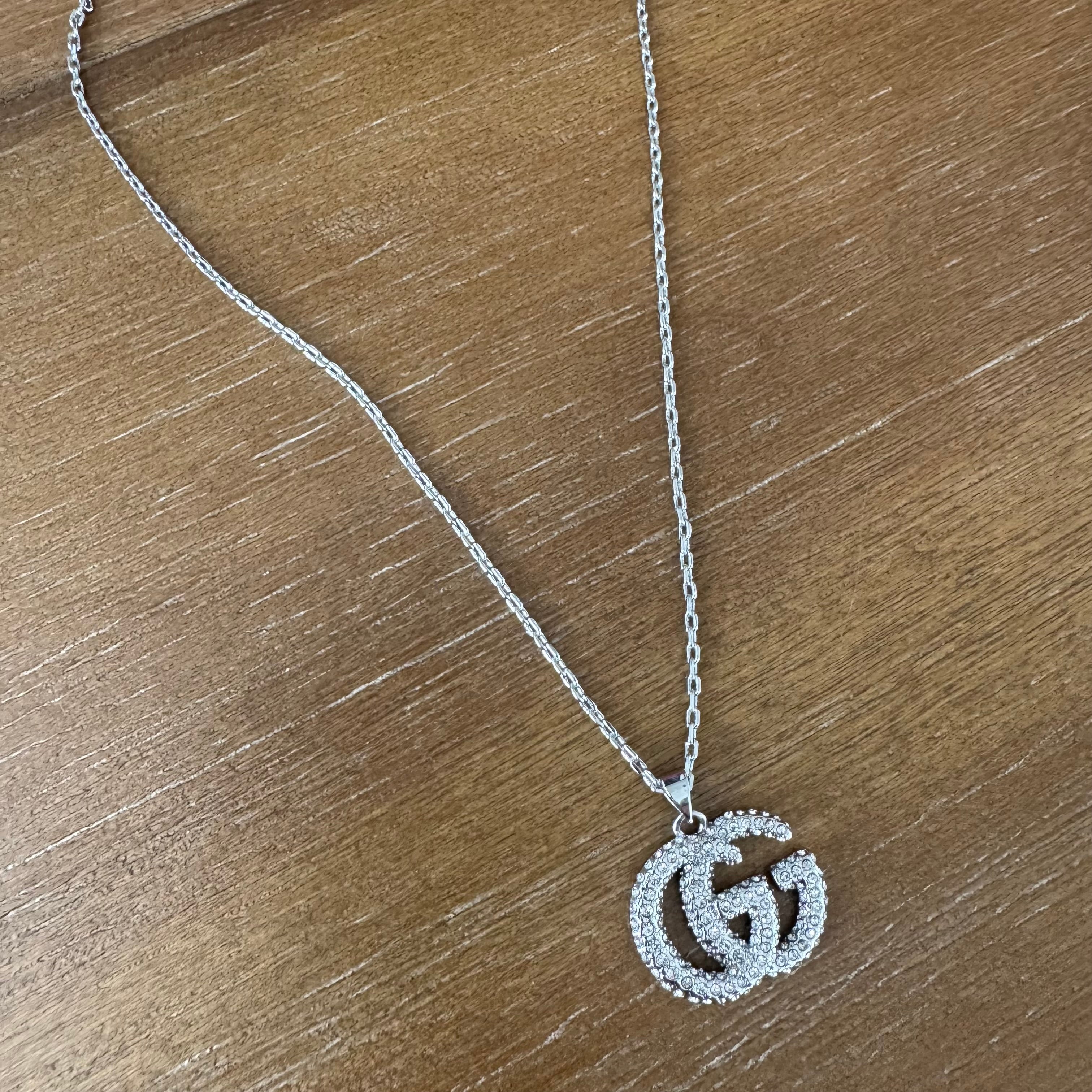 Silver Rhinestone Encrusted Monogram Necklace
