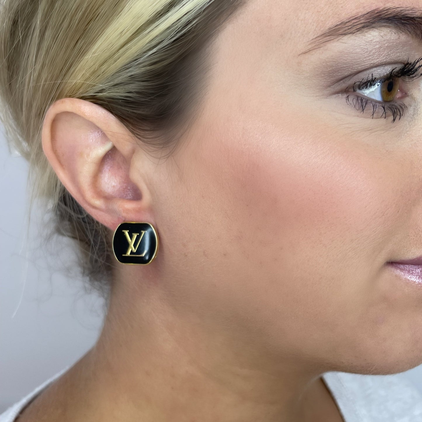 Black and Gold Enamel Stud Earrings