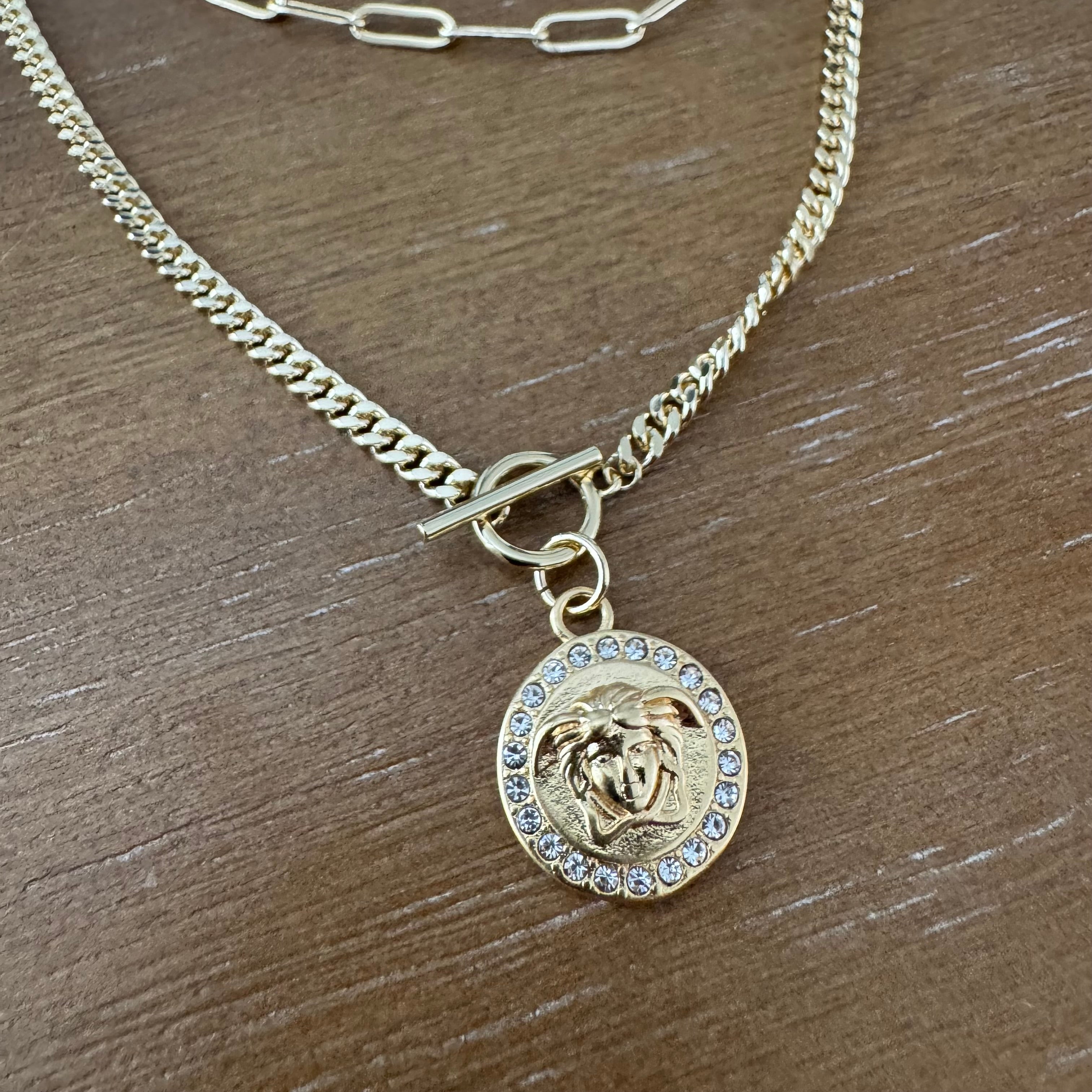Gold Double Chain Round Necklace