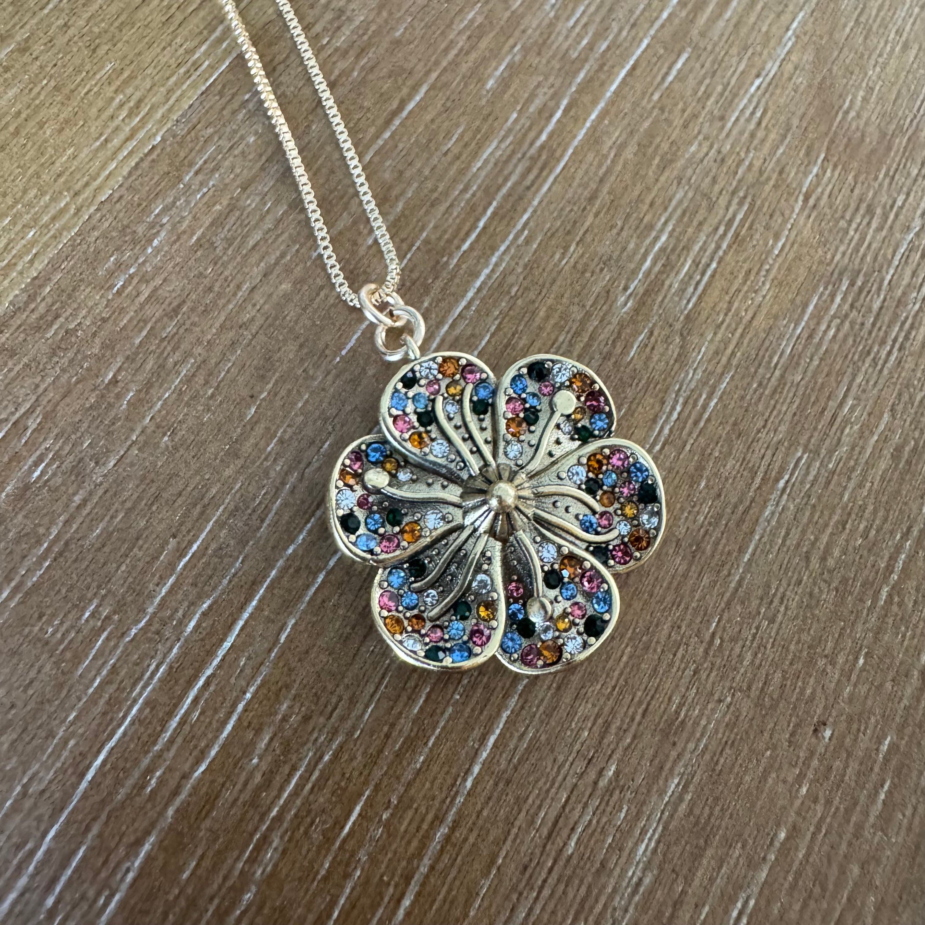 Gold Multi Stone Flower Necklace