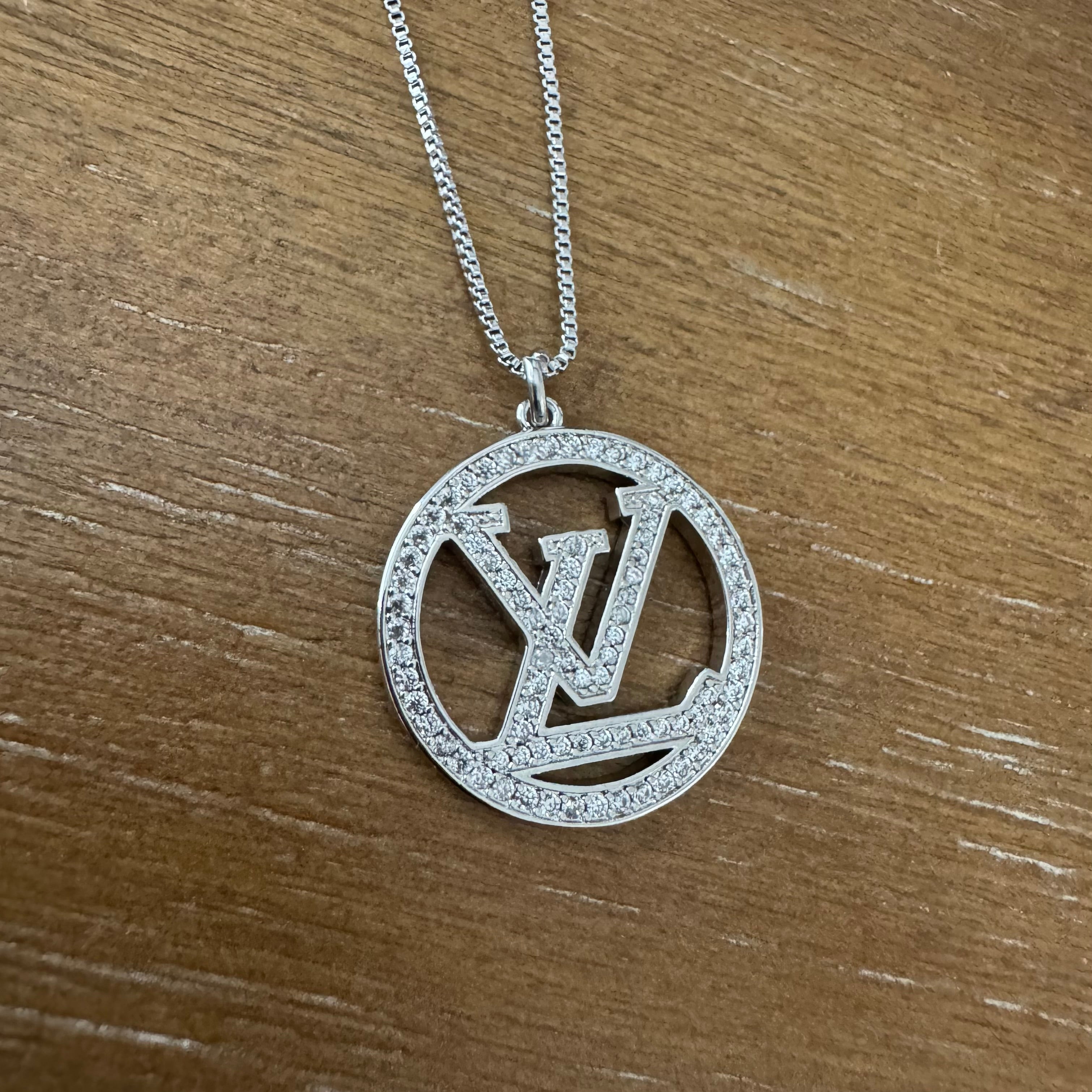 Silver Rhinestone Large Round Monogram Necklace