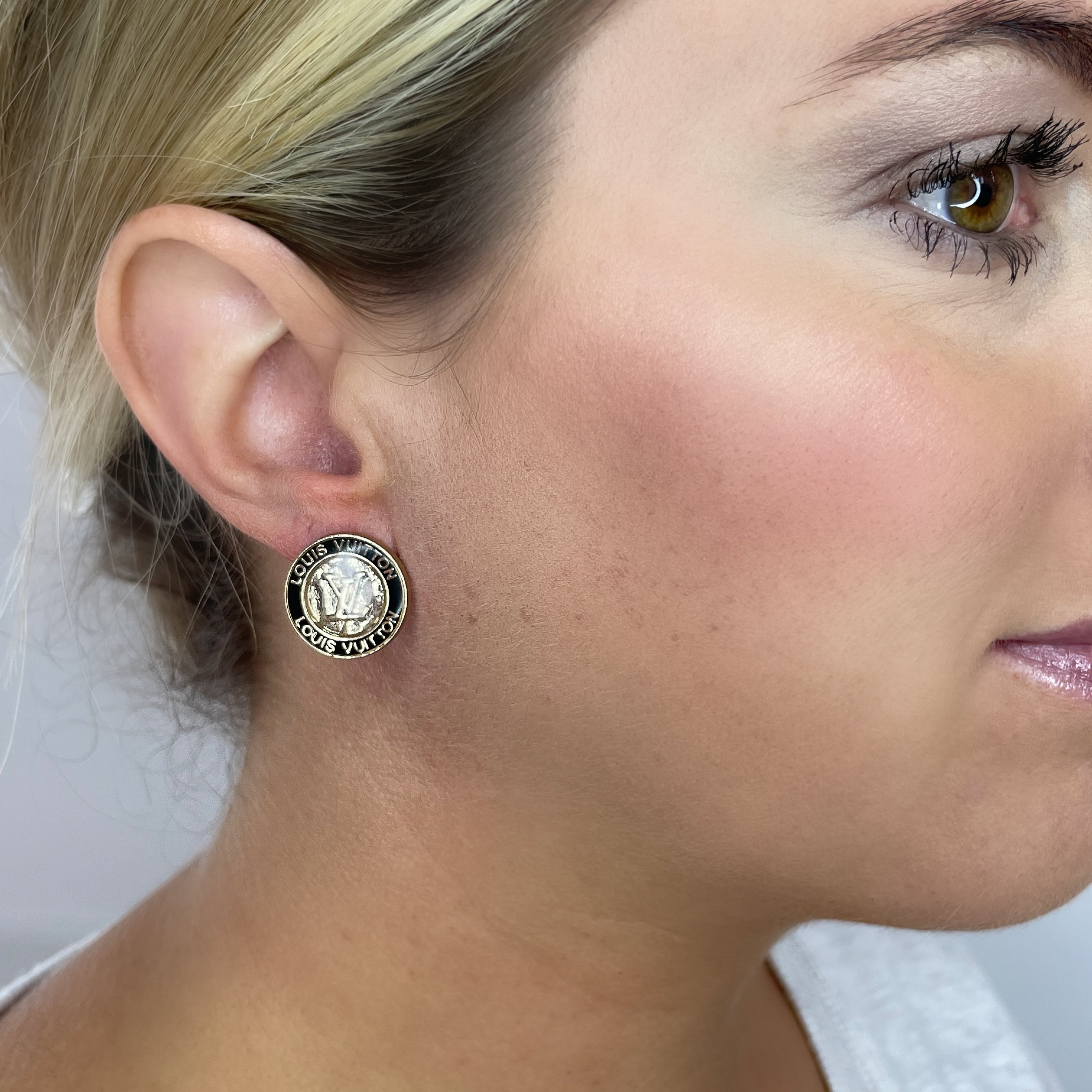 Black and Gold Textured Foil  Round Stud Earrings