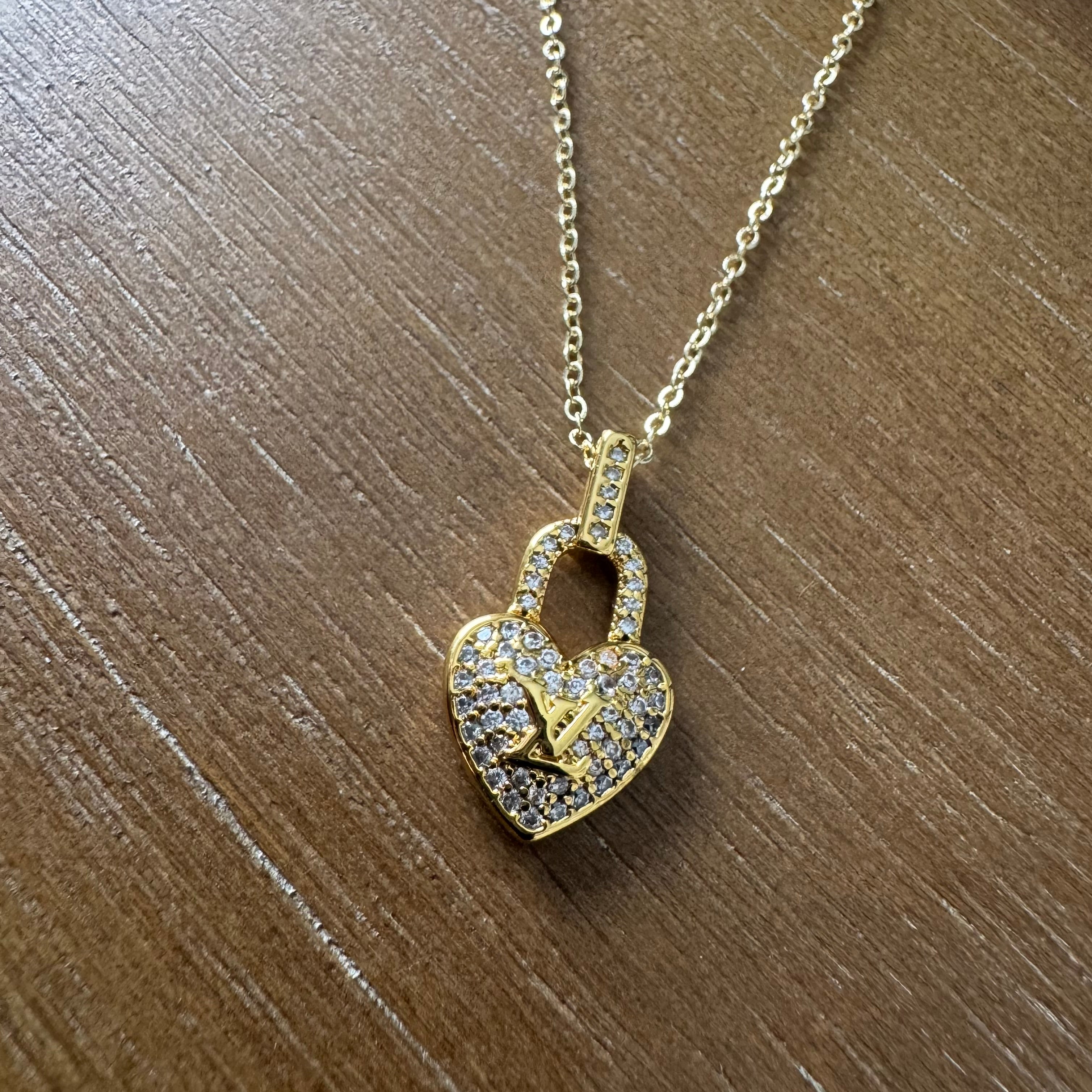Yellow Gold Rhinestone Heart Necklace
