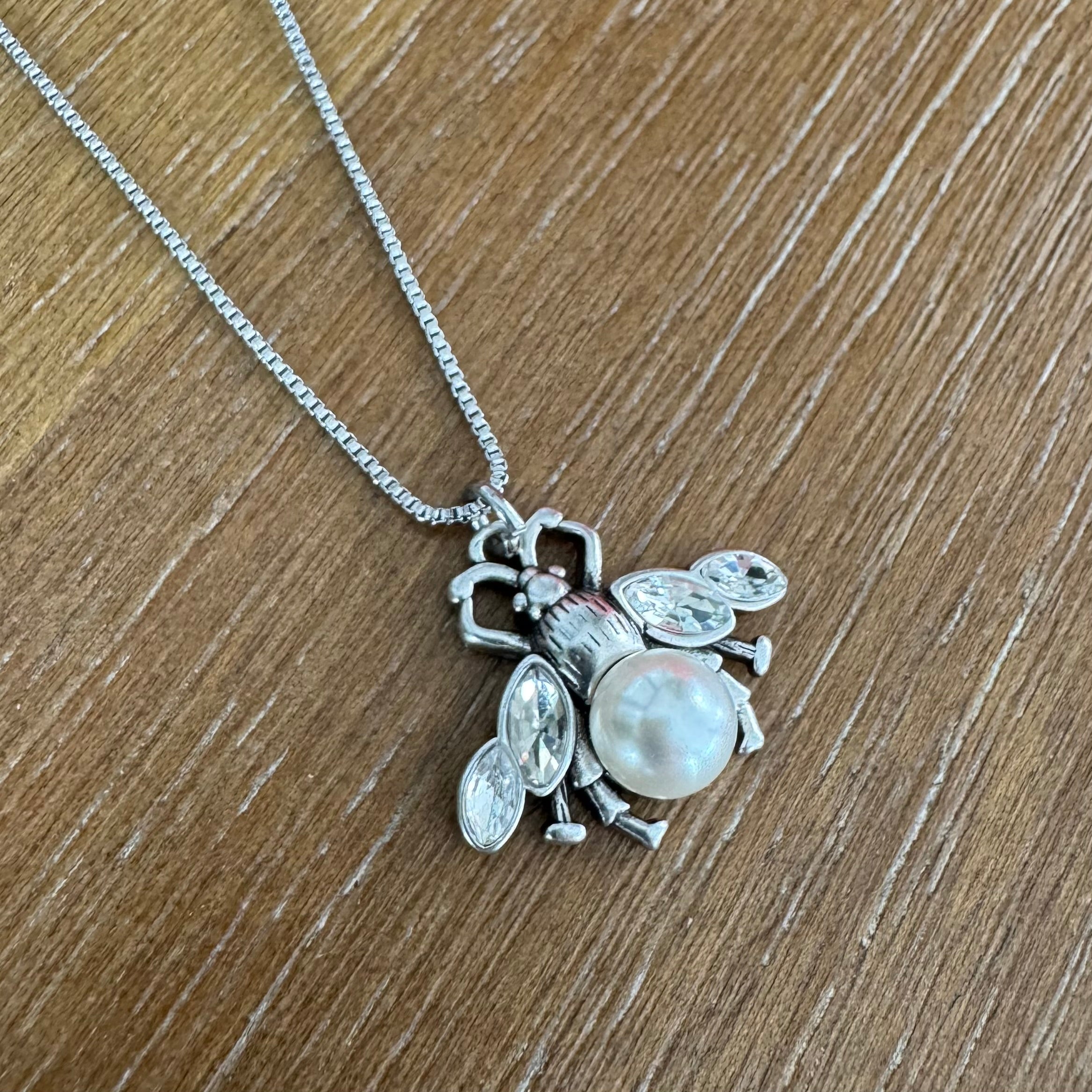 Silver and Pearl Bee Necklace