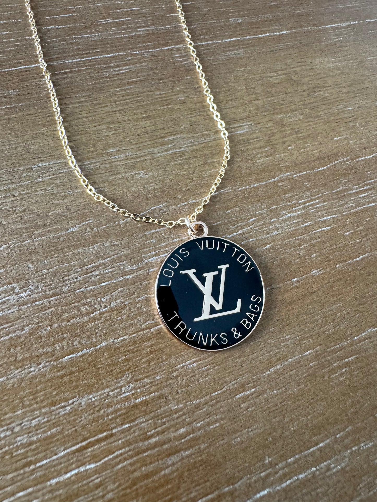 Black Enamel Medallion Necklace