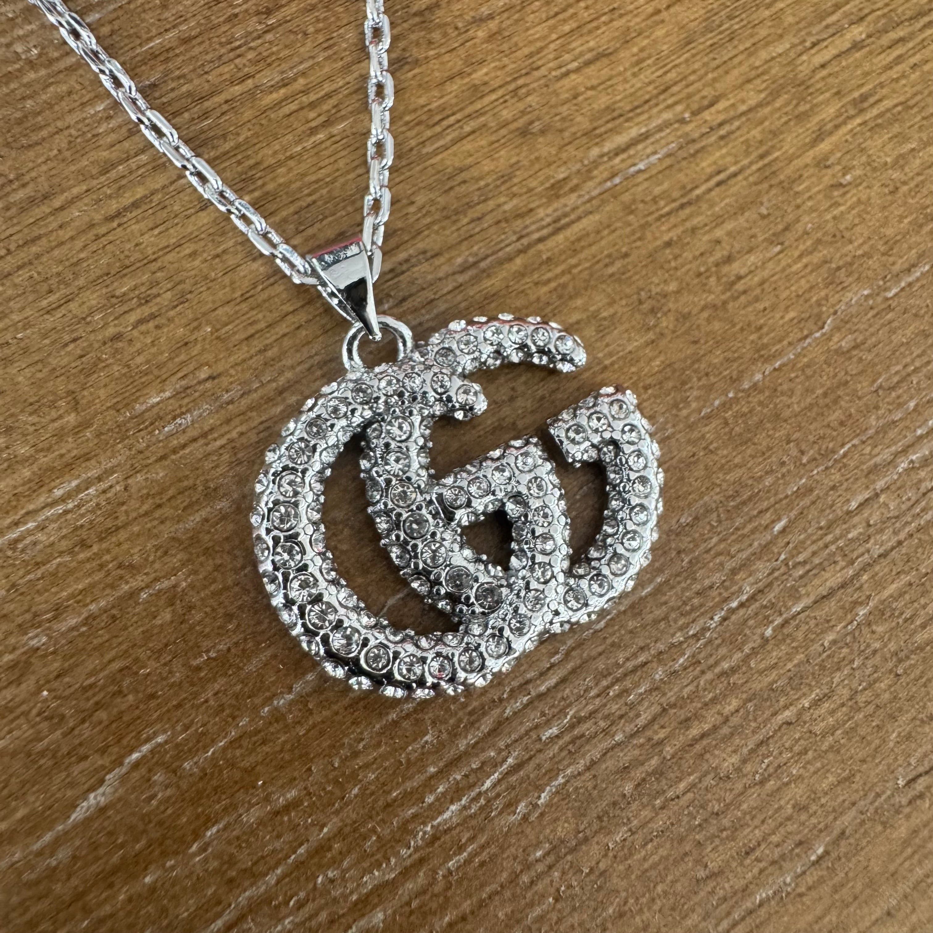 Silver Rhinestone Encrusted Monogram Necklace