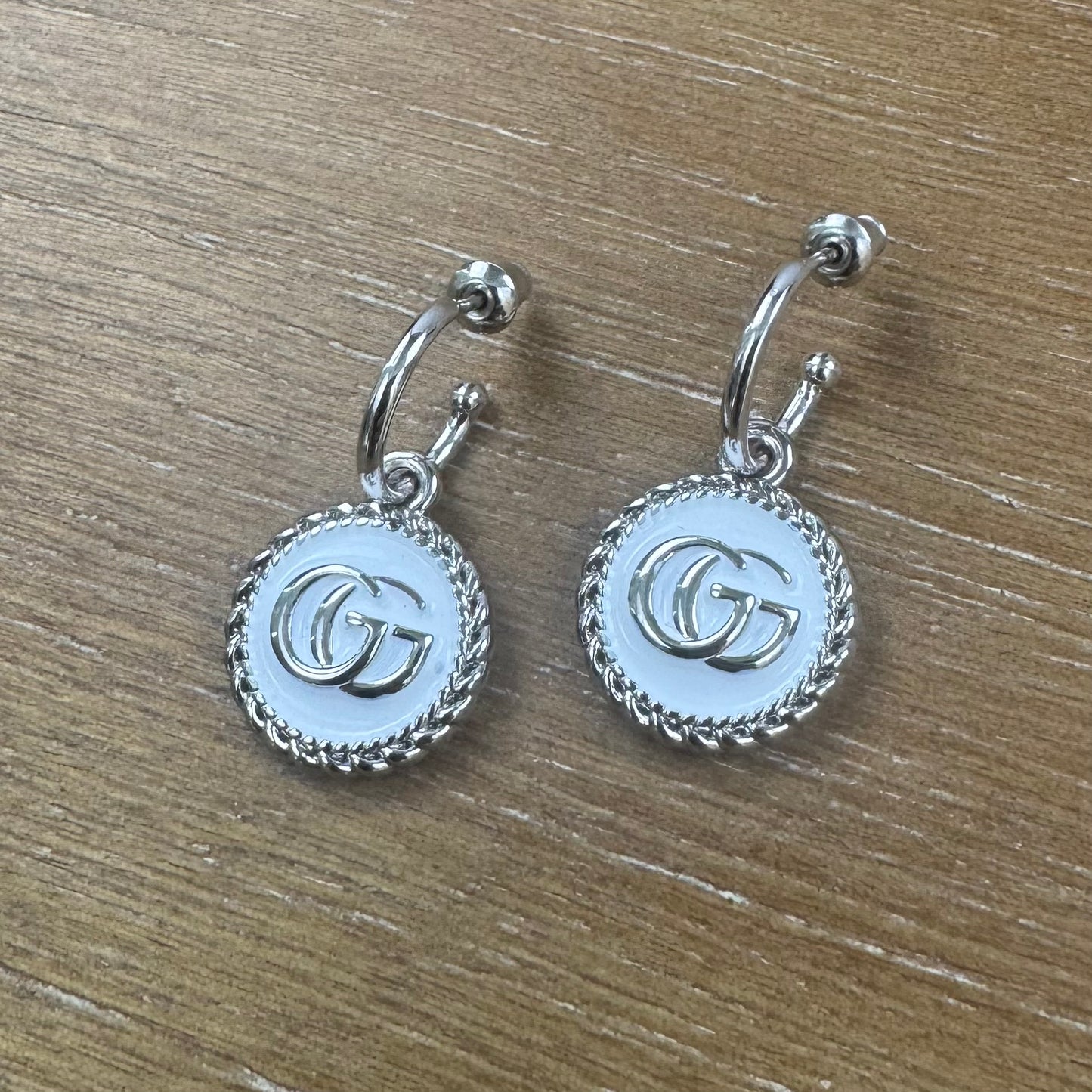 White and Silver Rope Huggie Earrings