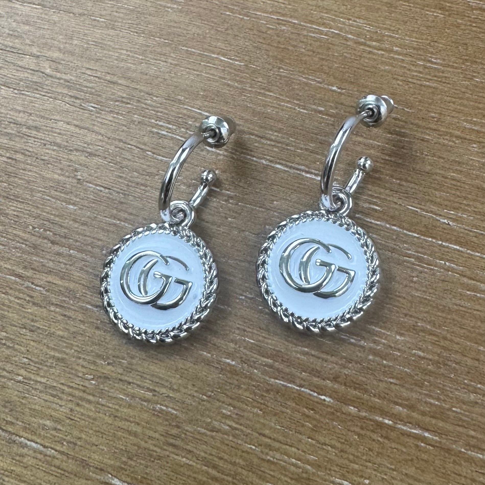 White and Silver Rope Huggie Earrings