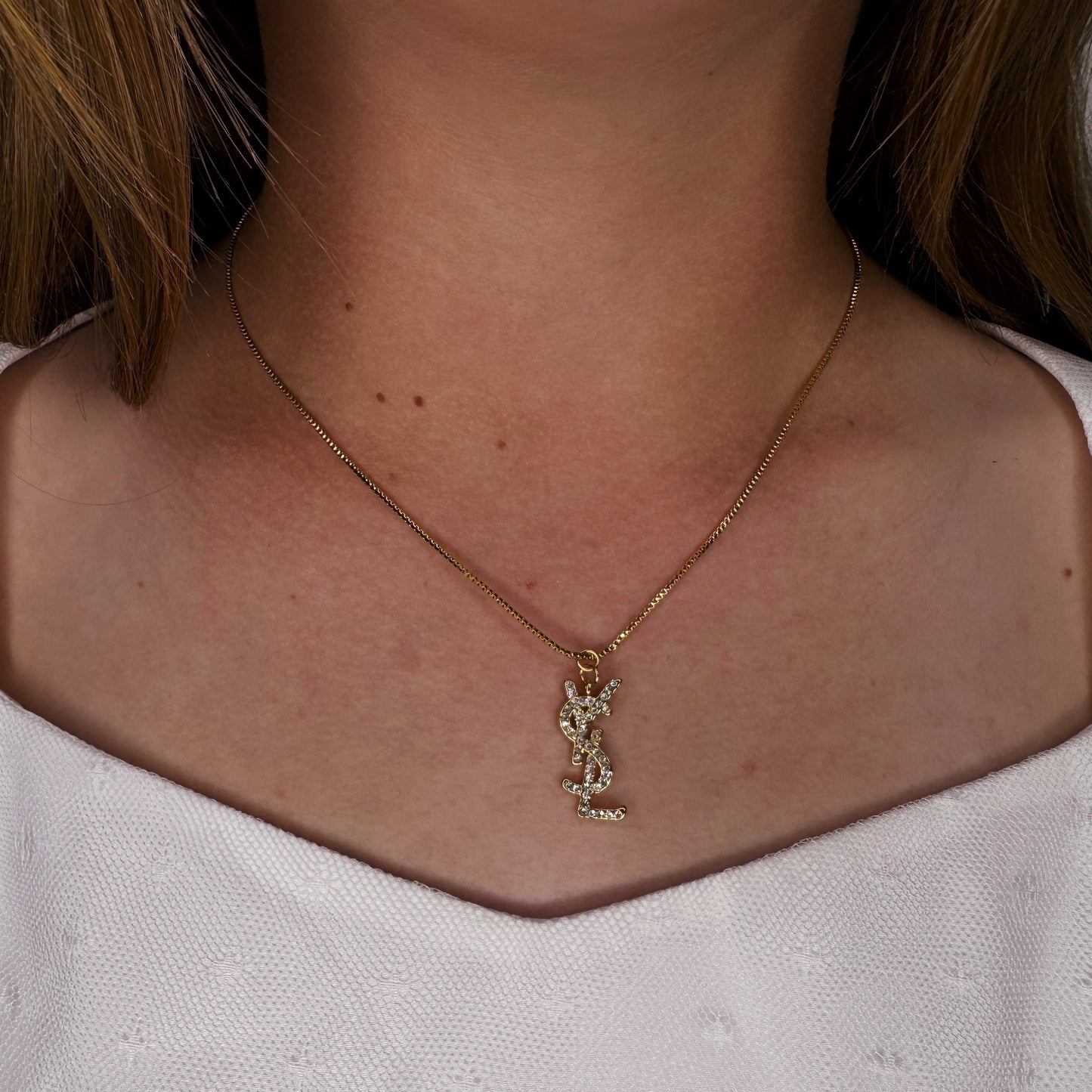Yellow Gold and Crystal Monogram Necklace