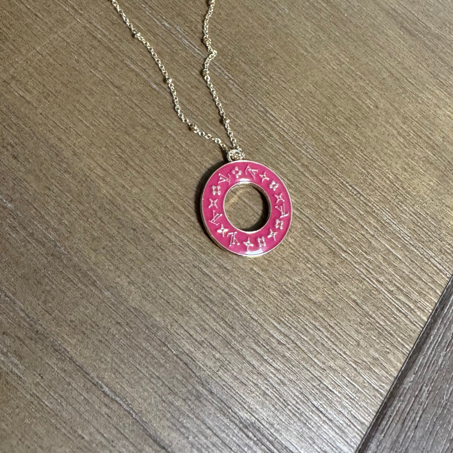 Pink Hollow Monogram Necklace