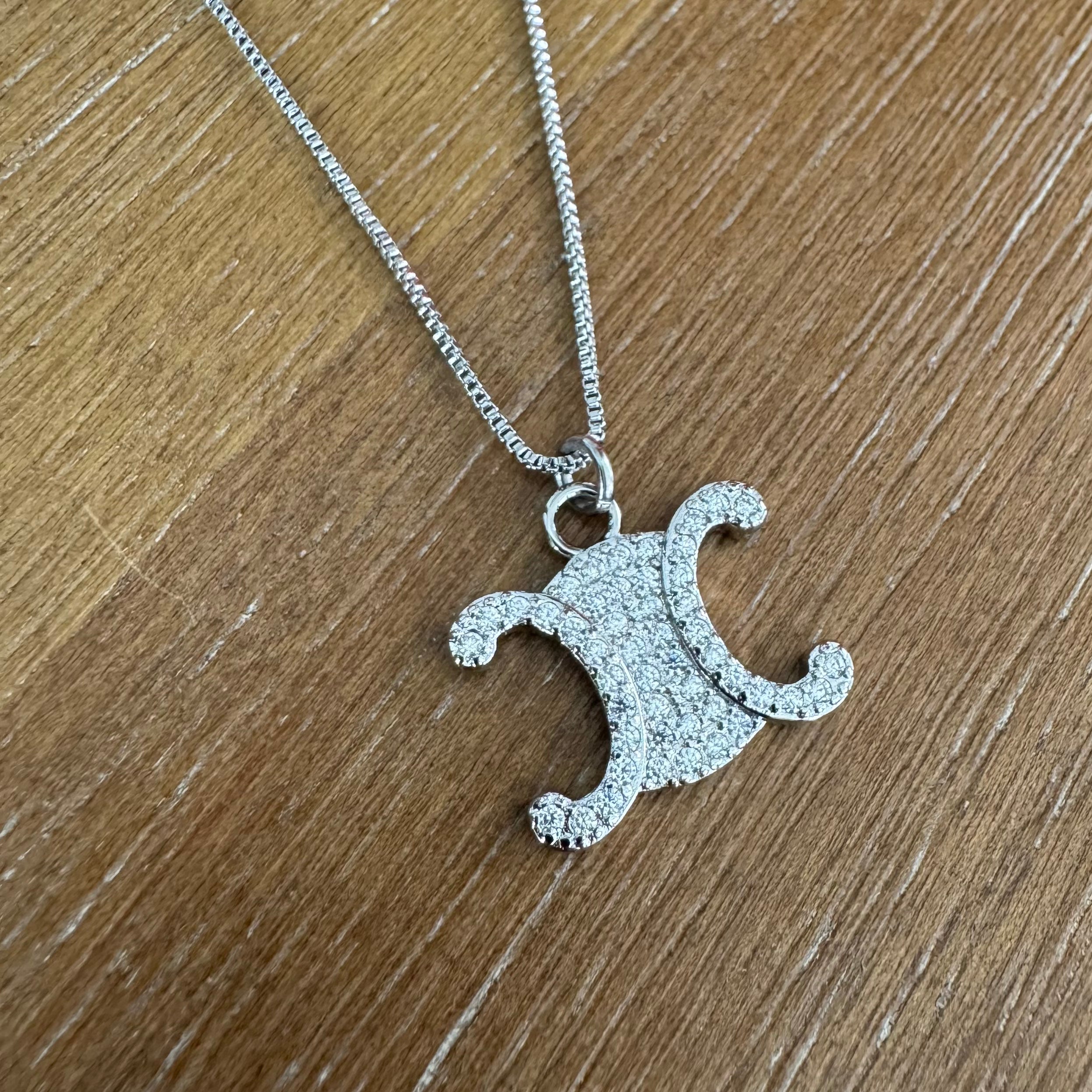 Silver Rhinestone Triomphe Necklace