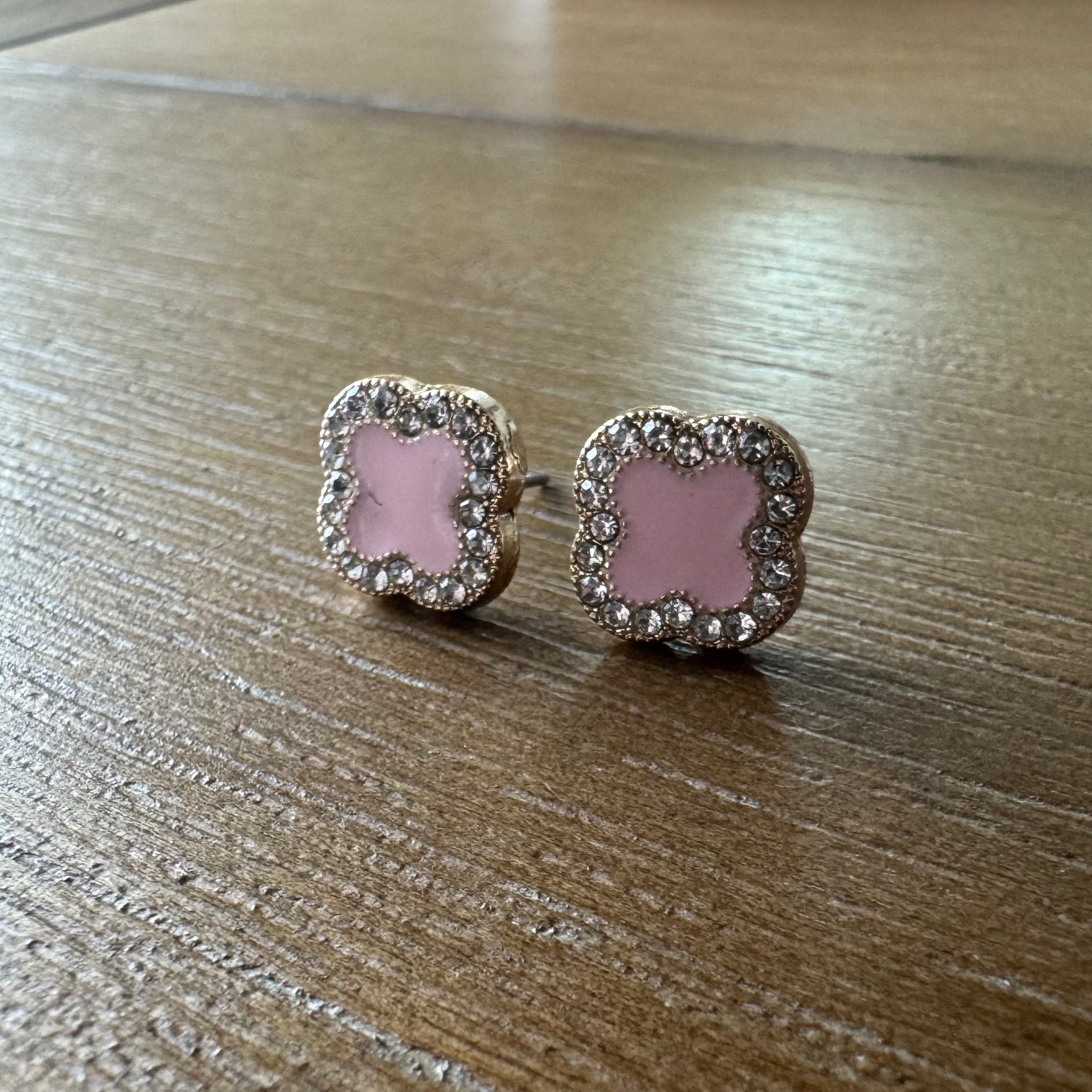 Pink and Rhinestone Mini Stud Earrings