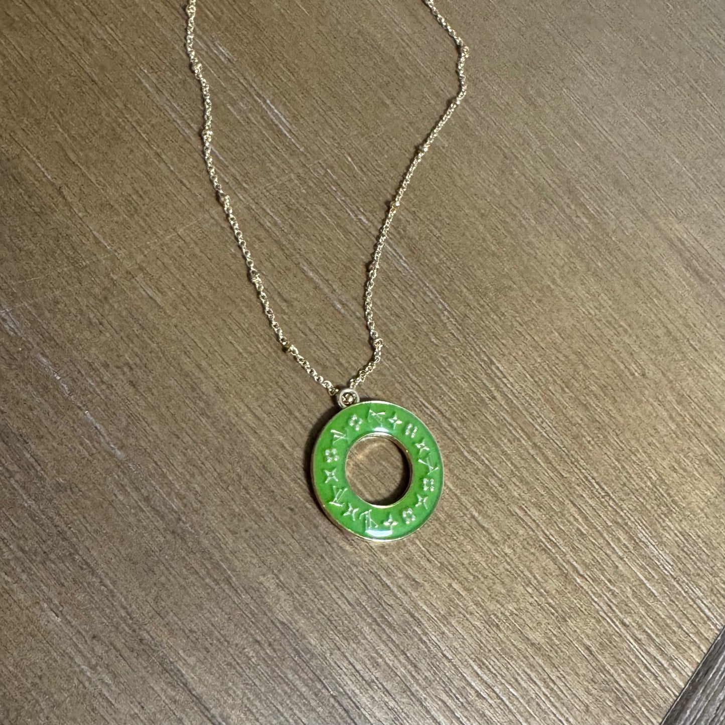Green Hollow Monogram Necklace