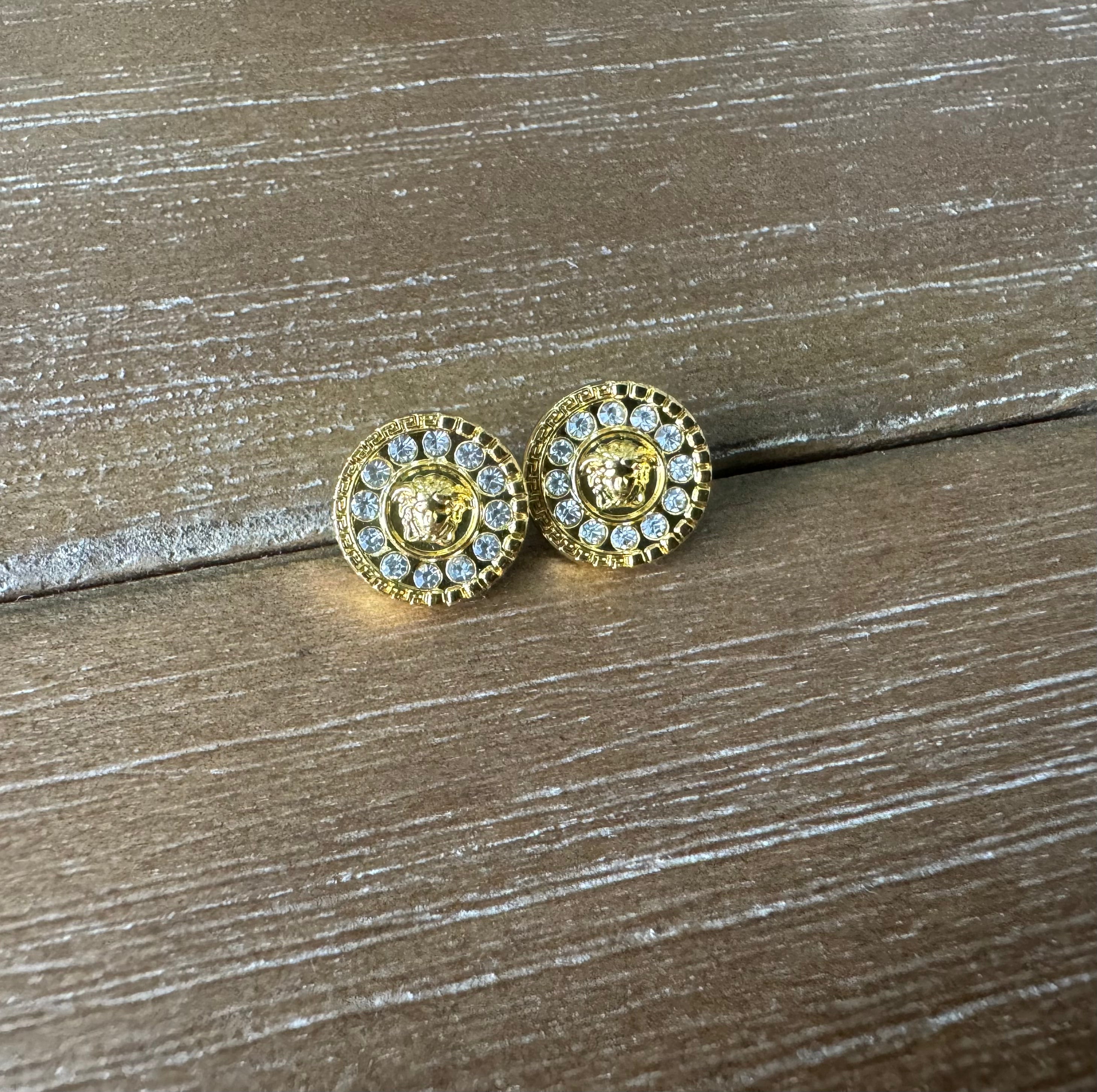 Mini Yellow Gold and Rhinestone Stud Earrings