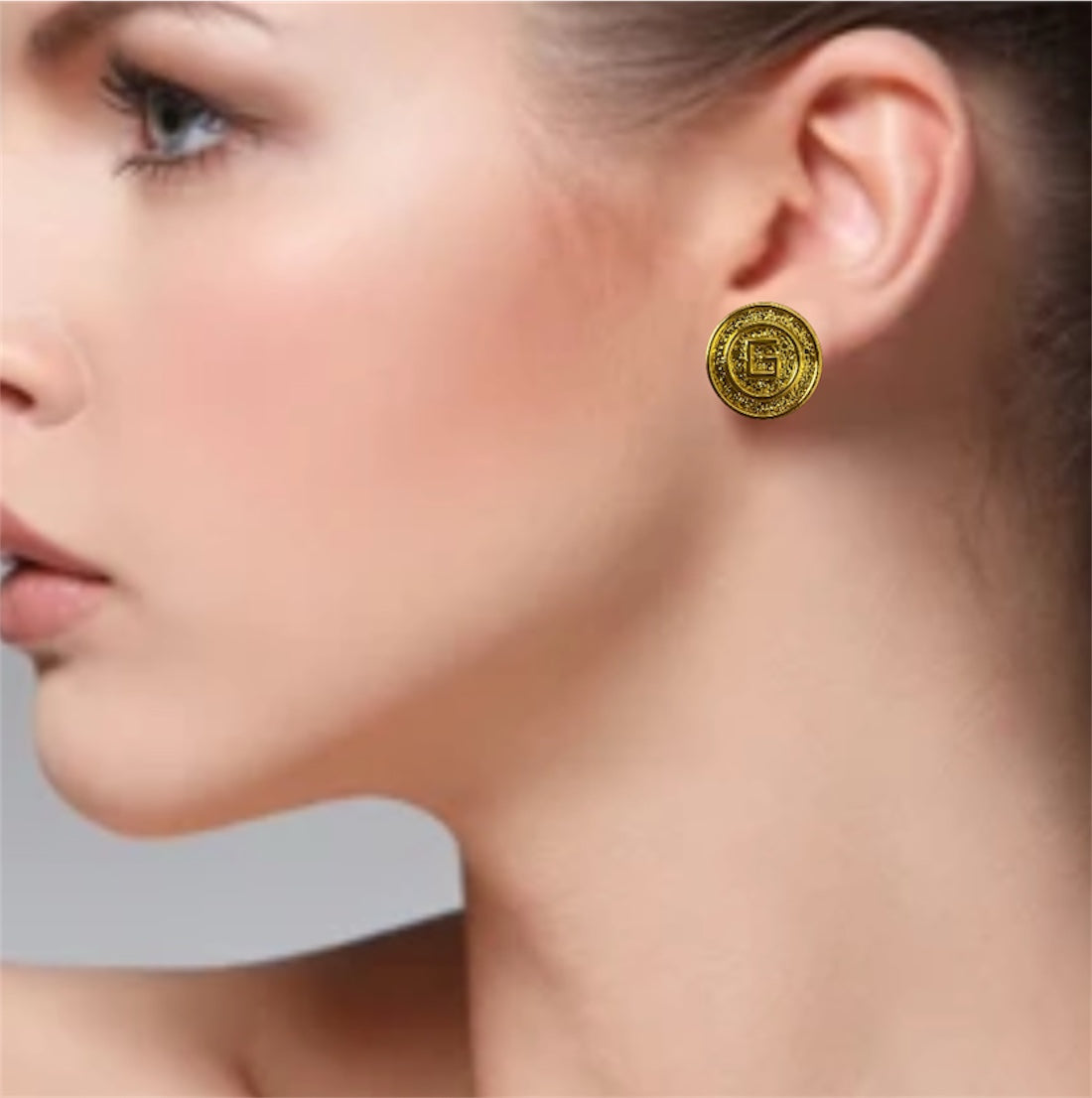 Yellow Gold Single Monogram Stud Earrings