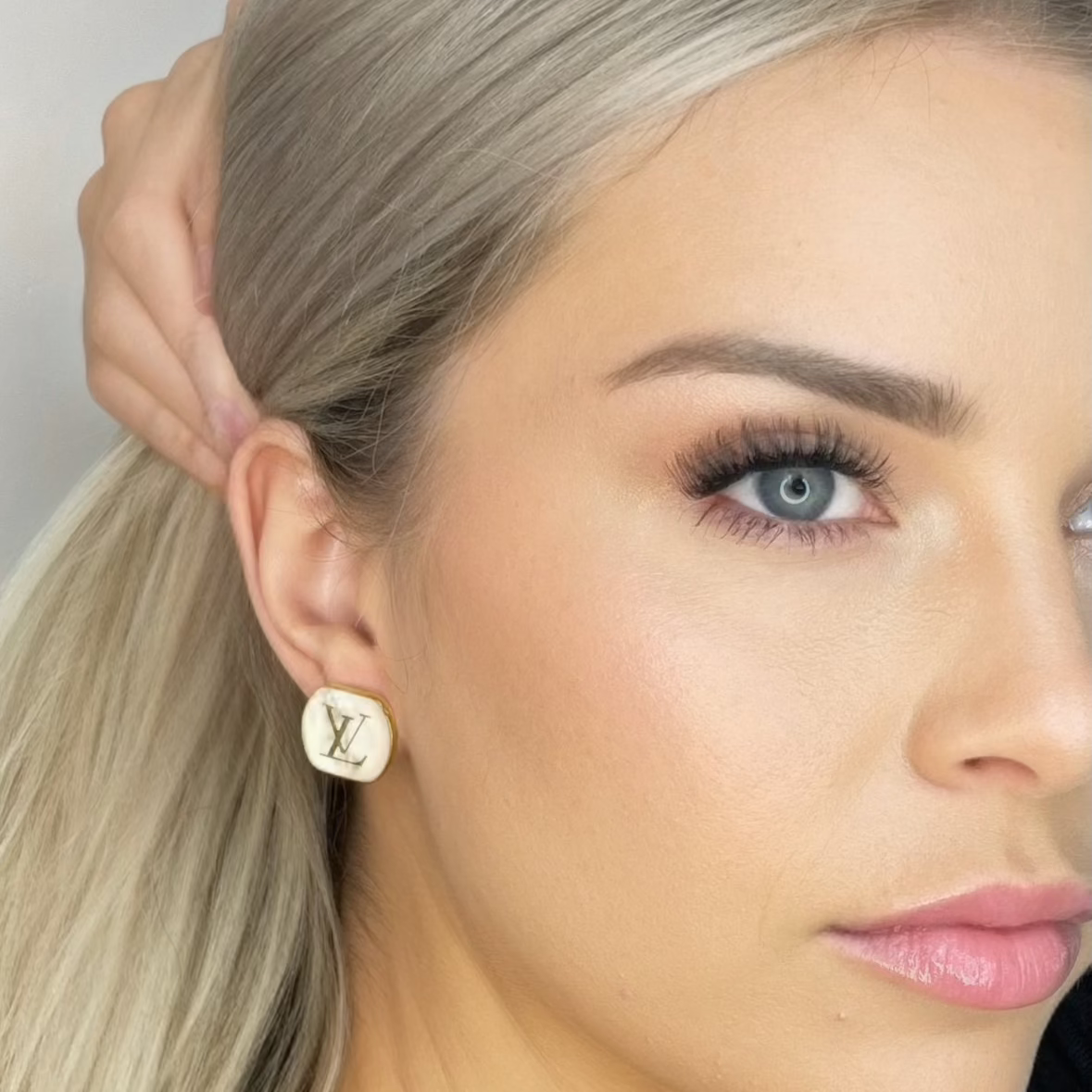 White Enamel and Gold Stud Earrings