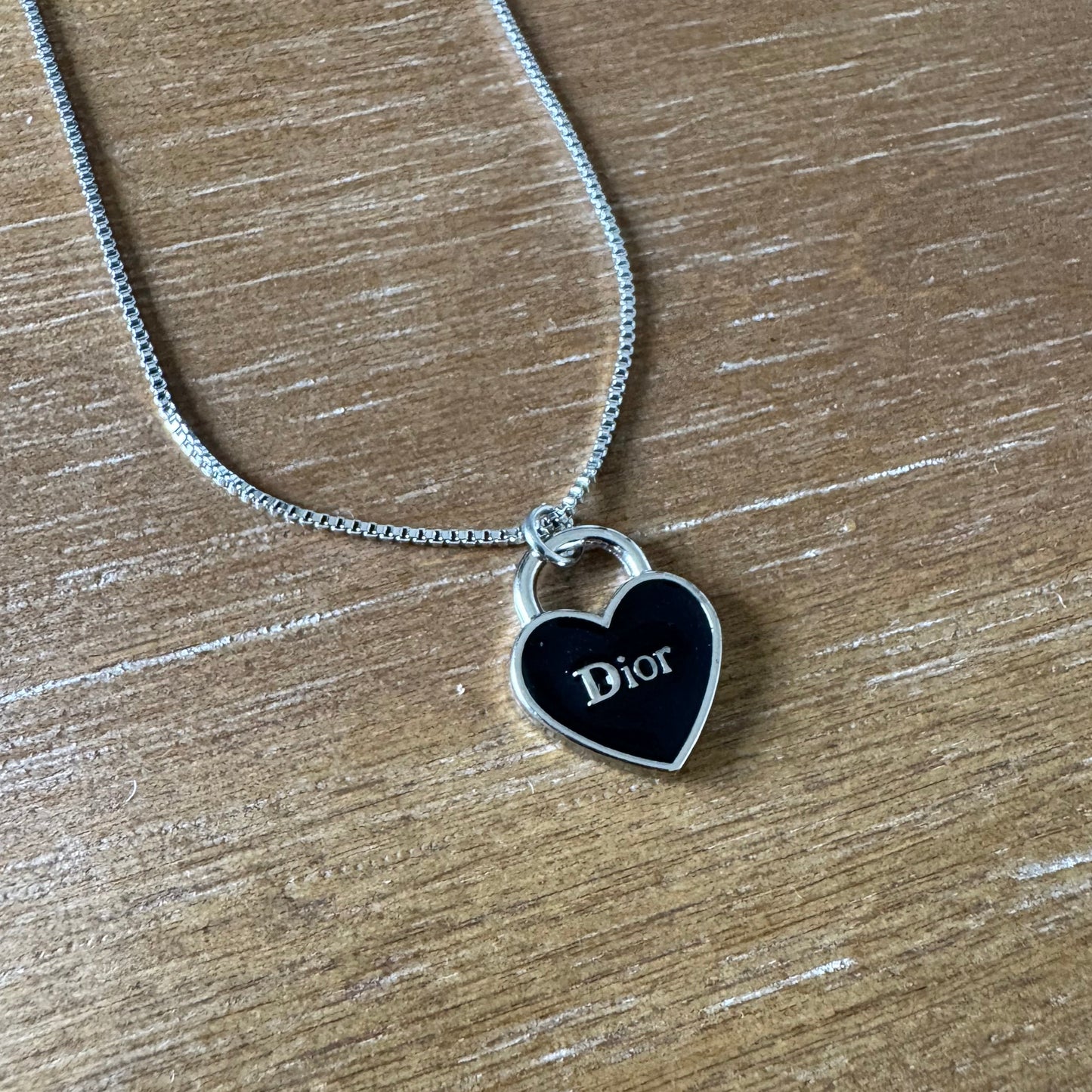Black Enamel and Silver Heart Necklace