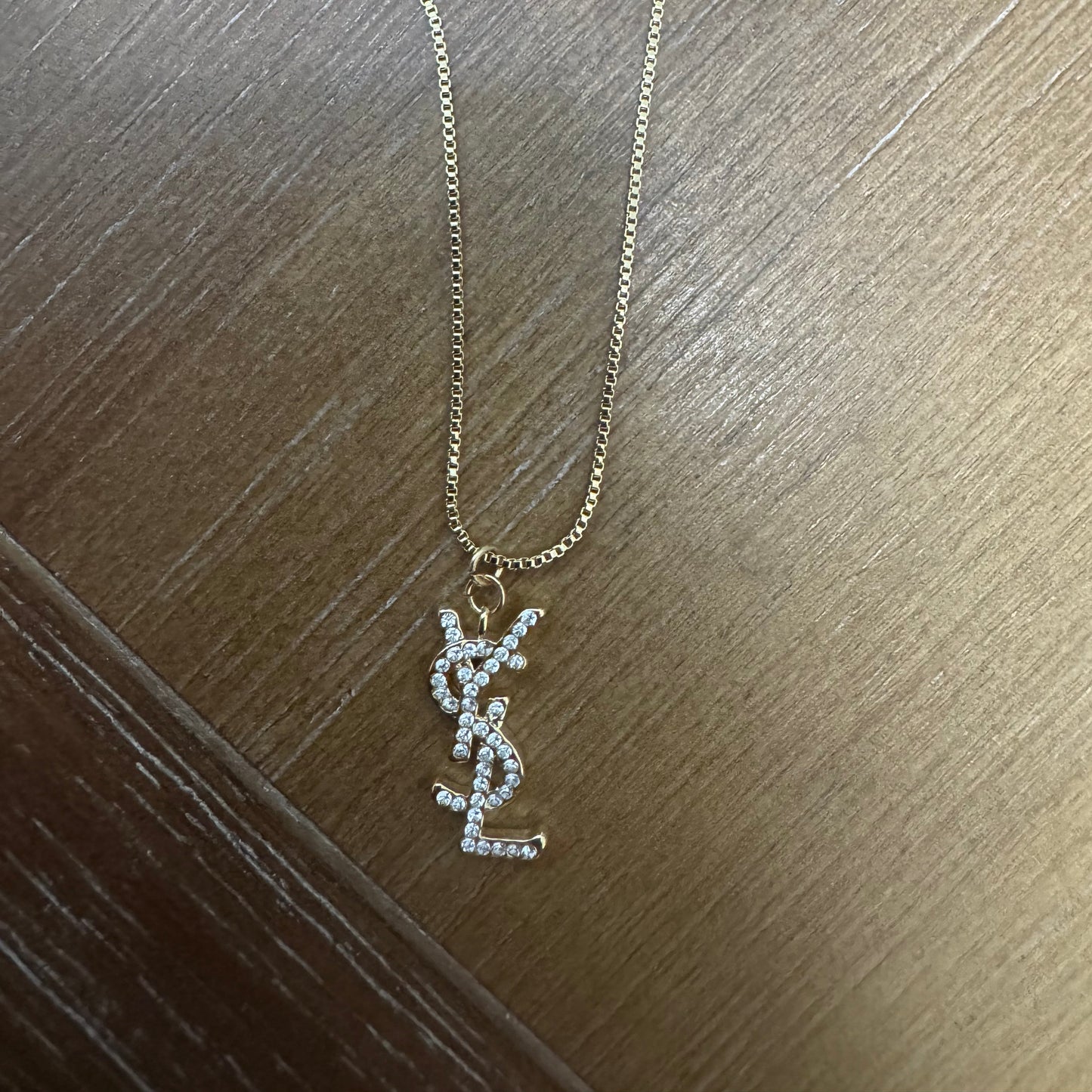 Yellow Gold and Crystal Monogram Necklace