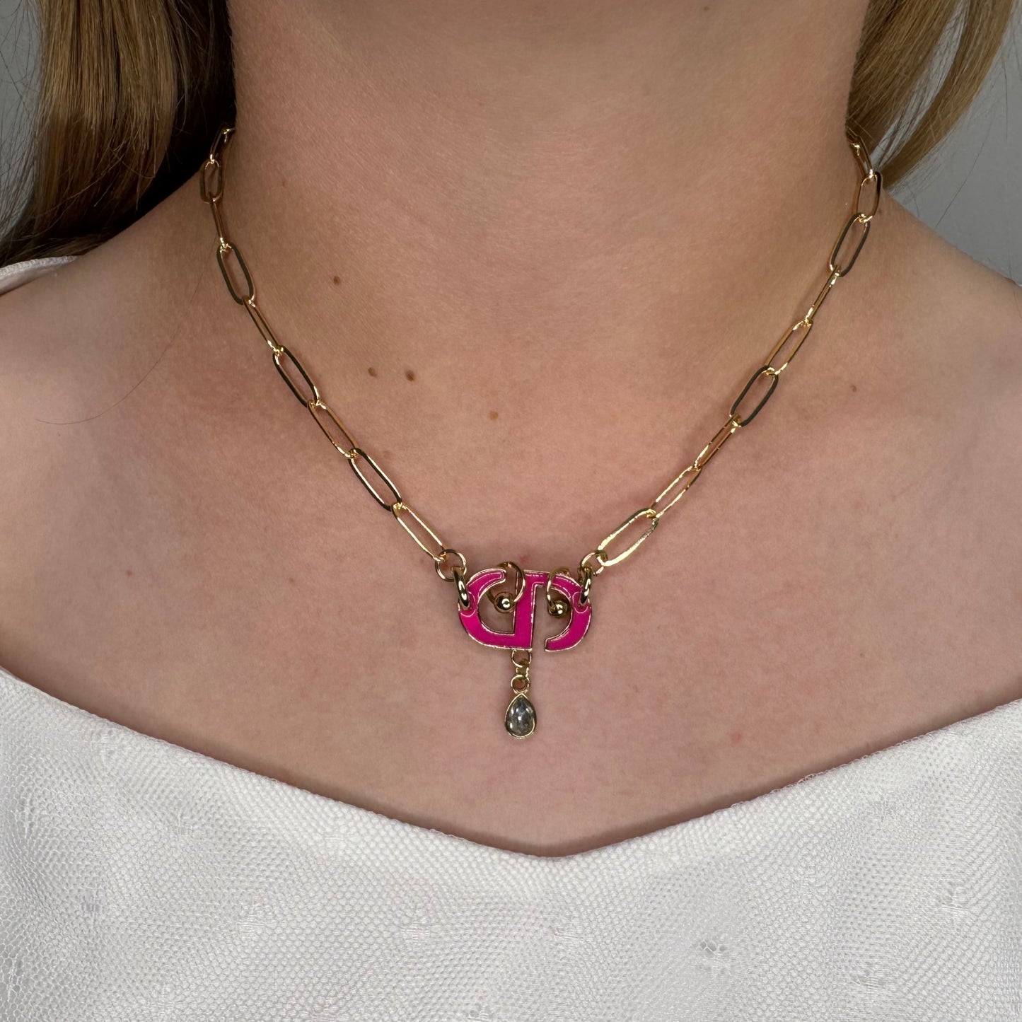 Pink Enamel Monogram Necklace