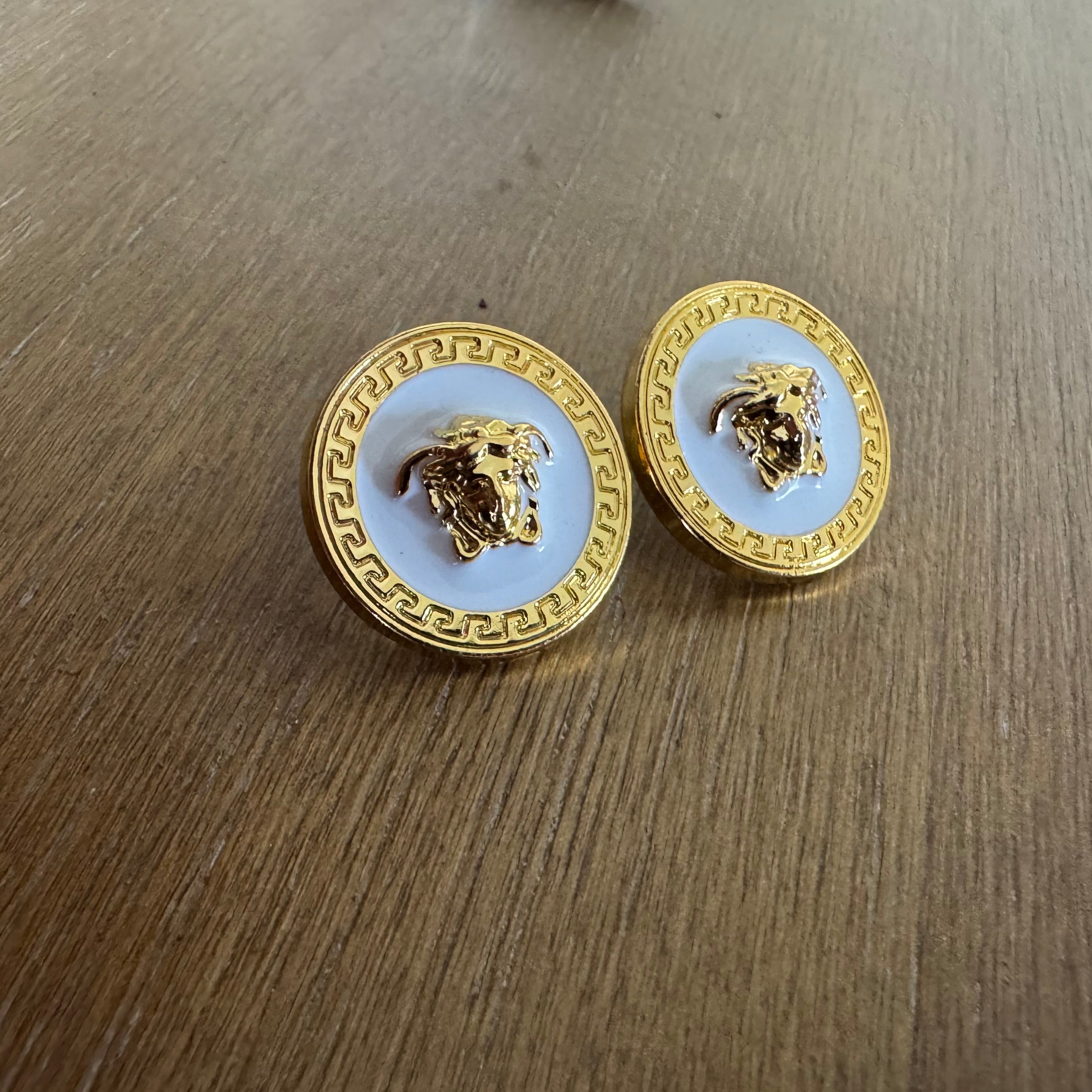 Yellow Gold and White Large Medusa Stud Earrings