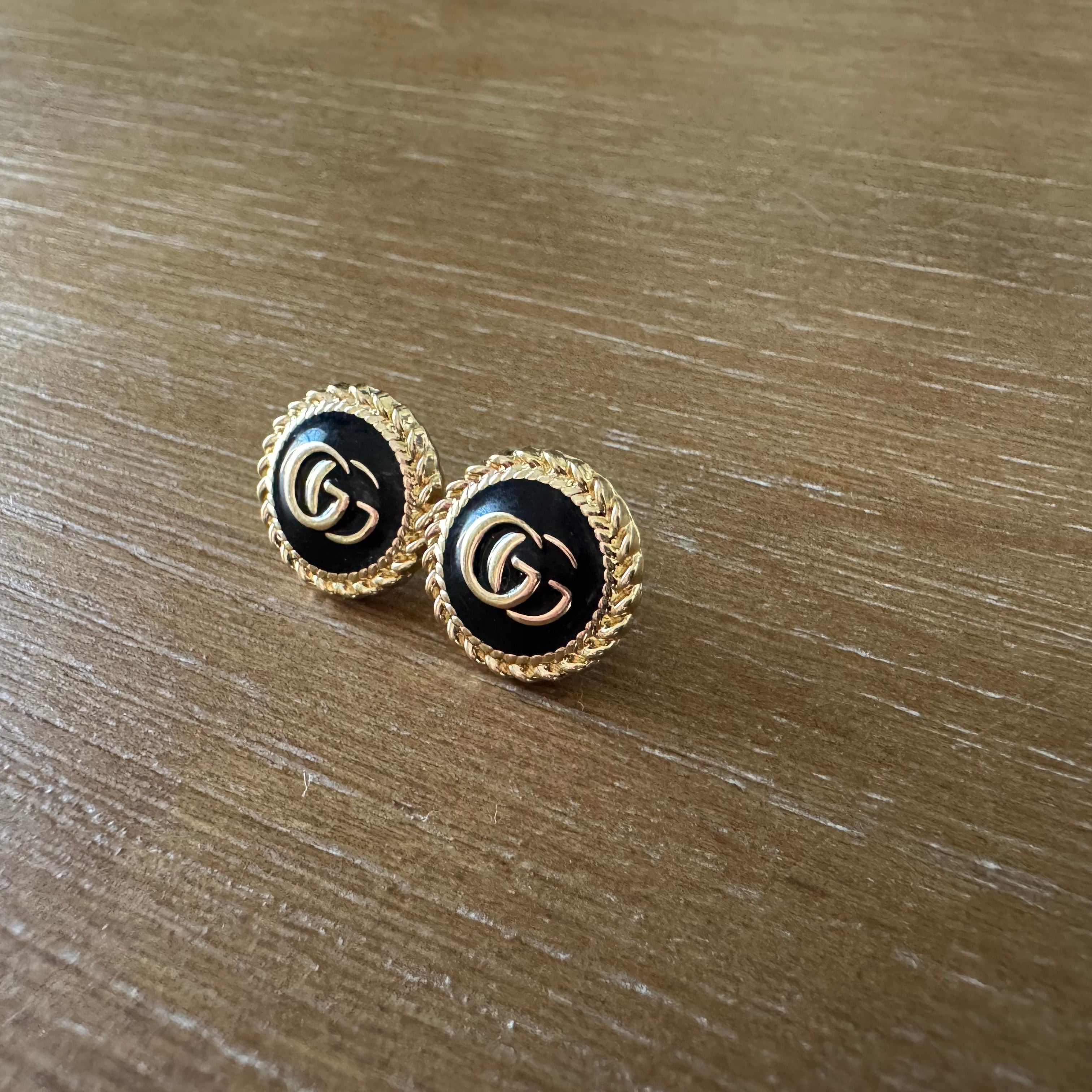 Black and Gold Double Monogram Studs