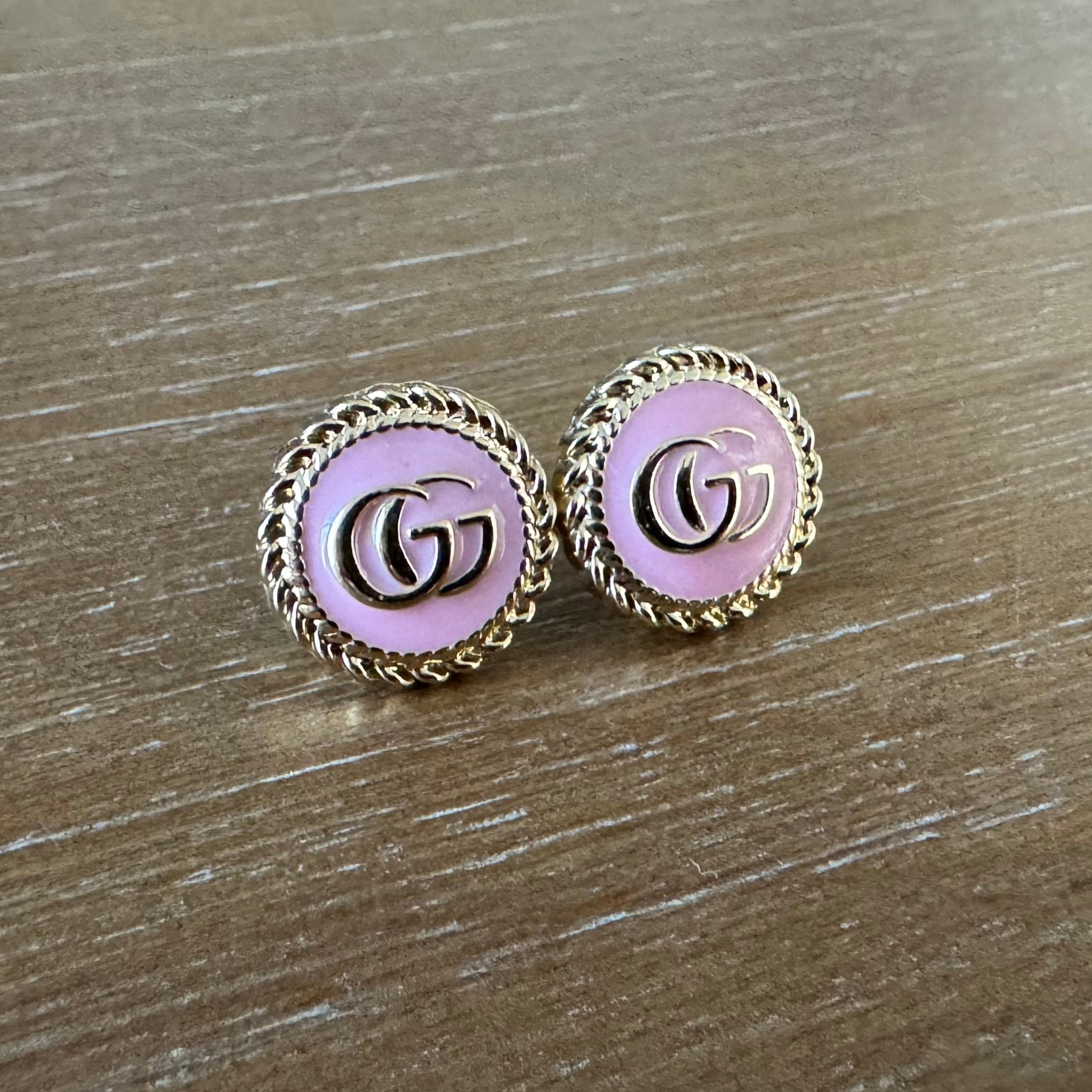 Pink and Gold Double Monogram Studs