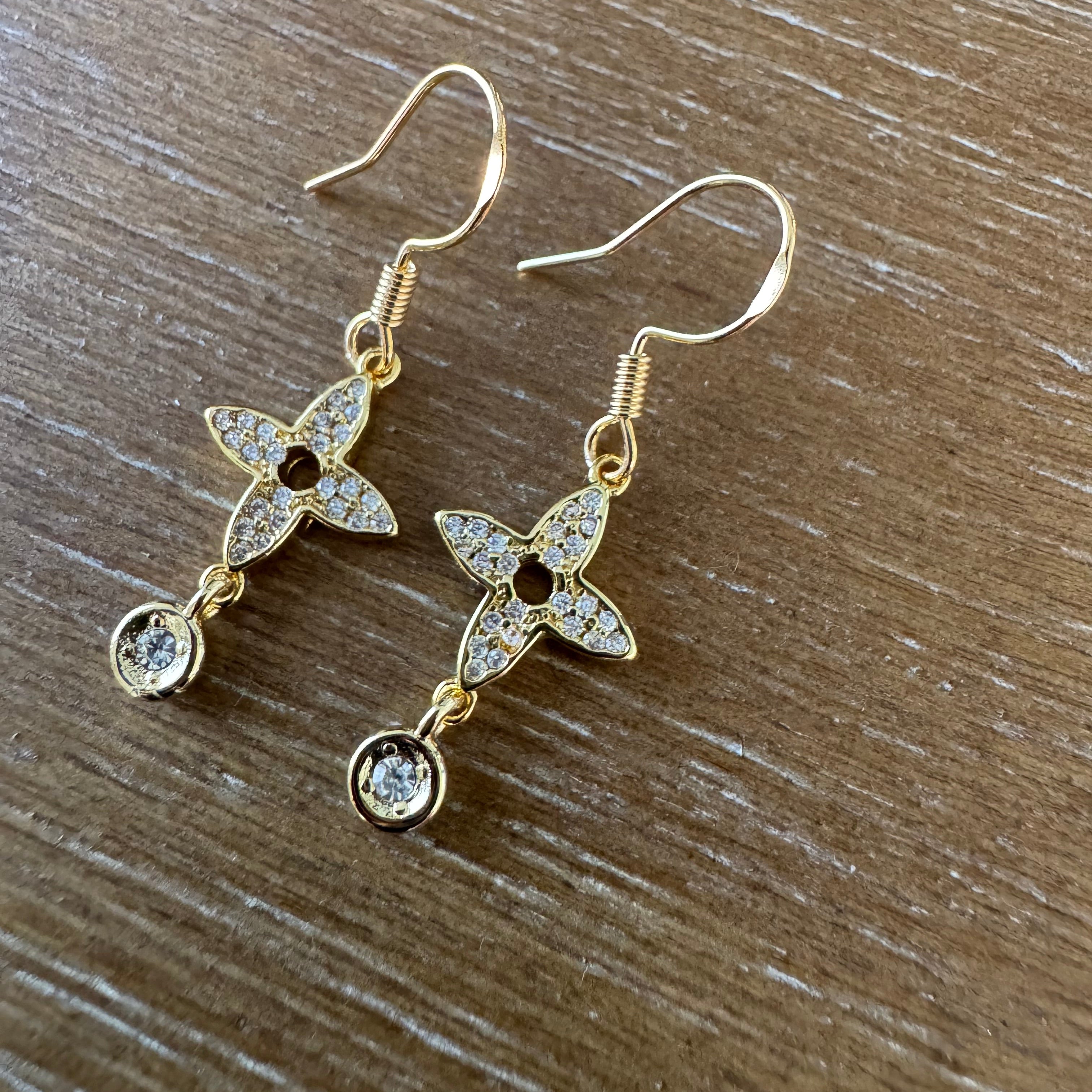 Gold Clover and Rhinestone Earrings