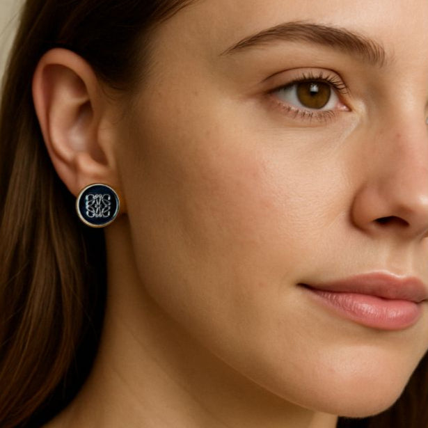 Gold Emblem Stud Earrings