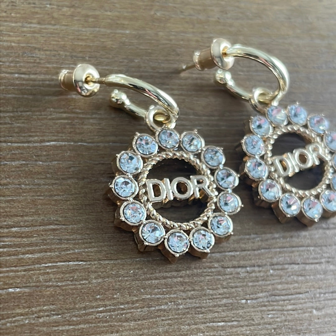 Gold and Crystal Surround Huggies or Stud Earrings