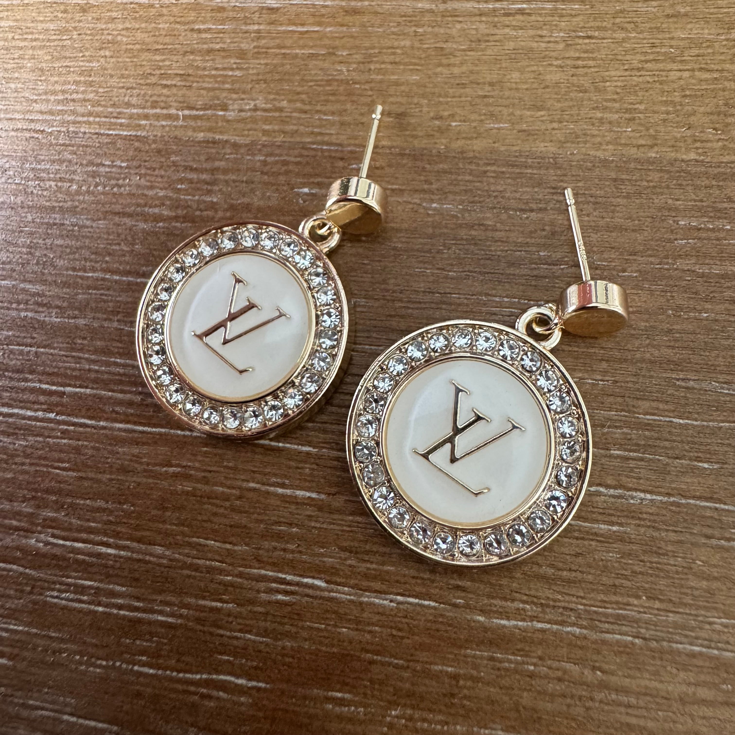 White Enamel and Rhinestone Post Earrings