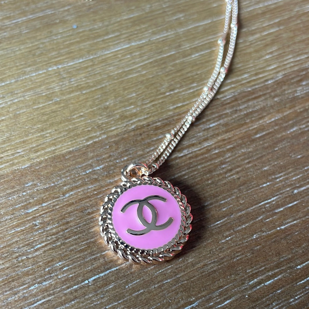 Pink Button Necklace