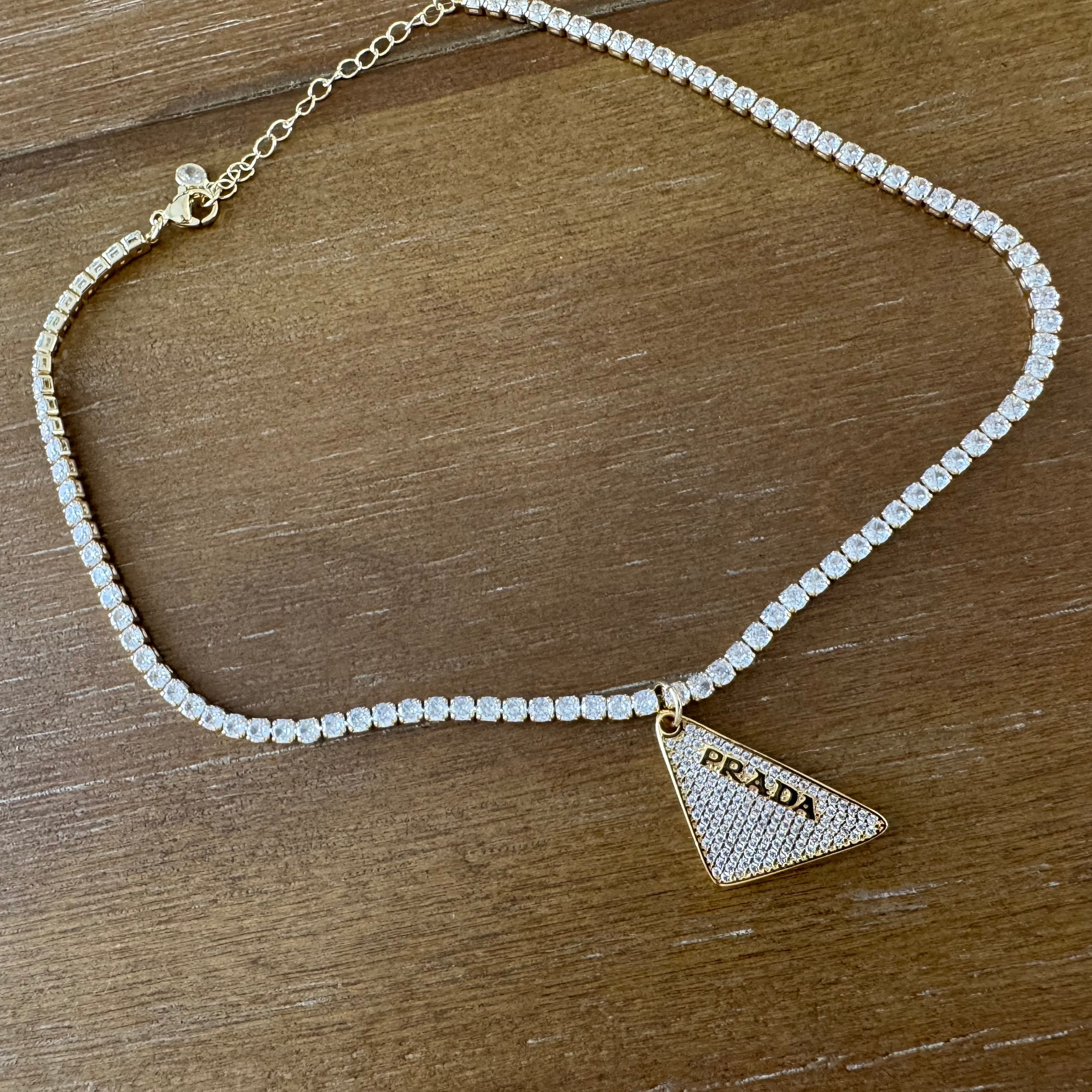 Gold Rhinestone Tag Necklace