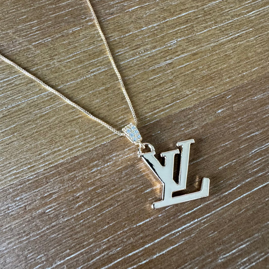 Gold Monogram with Crystal Bail Necklace