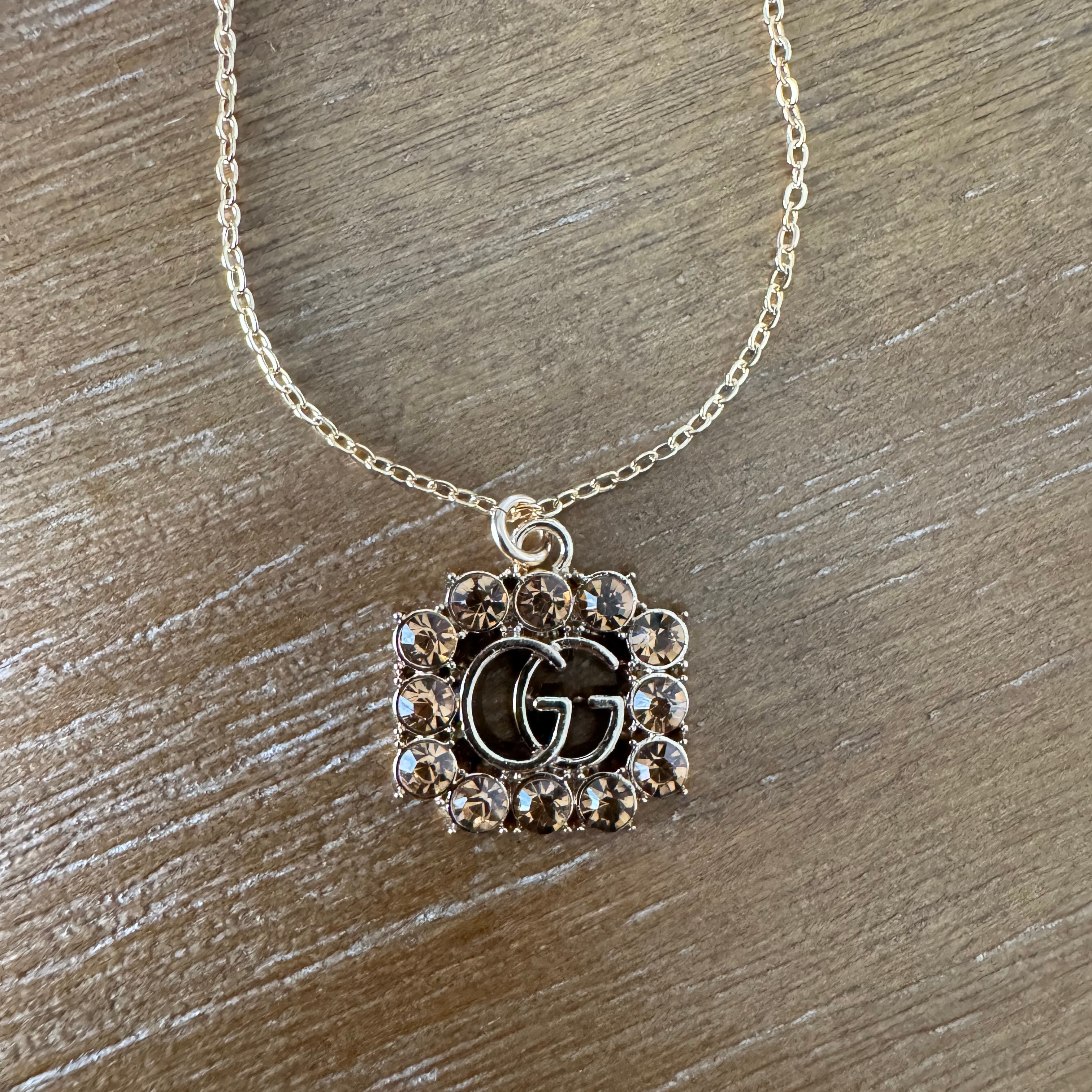 Champagne Rhinestone Monogram Necklace